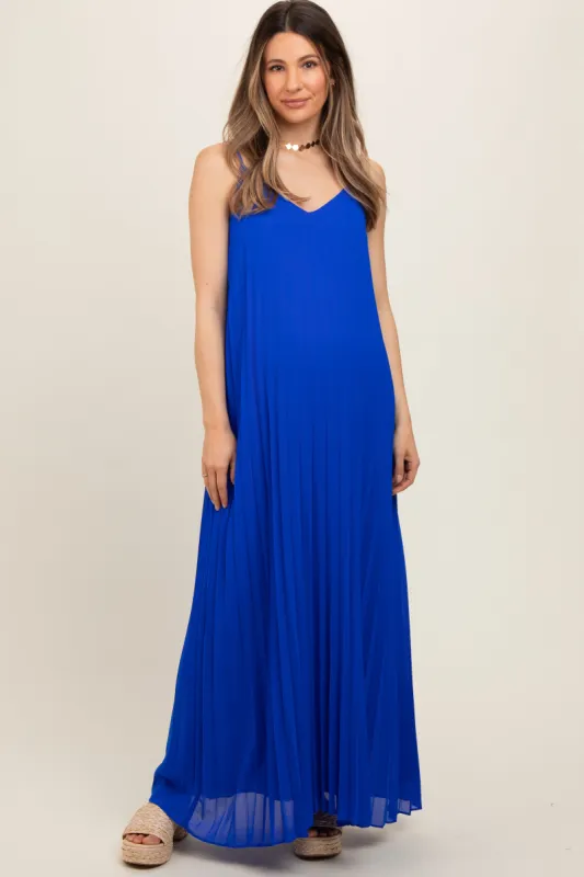Royal Blue Pleated Sleeveless Maternity Maxi Dress sold by Pinkblush
