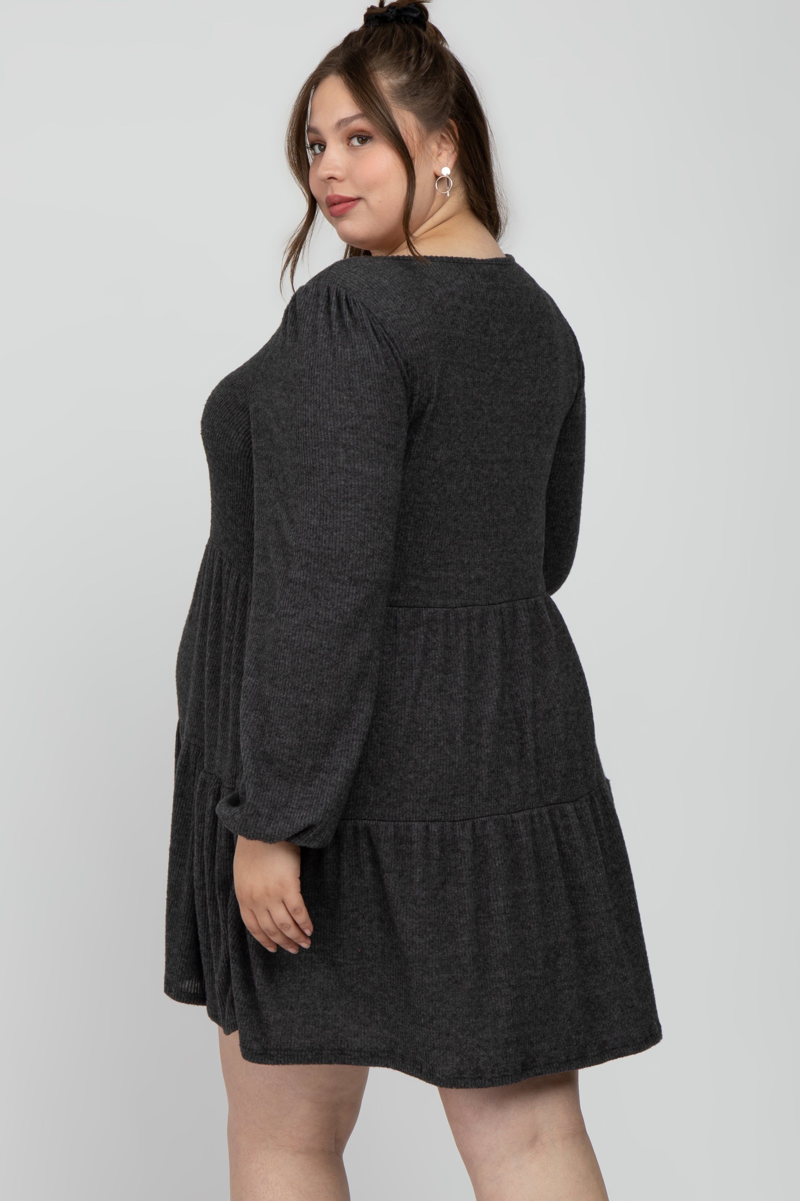 Charcoal Brushed Knit Tiered Maternity Plus Dress sold by Pinkblush product image thumbnail 5