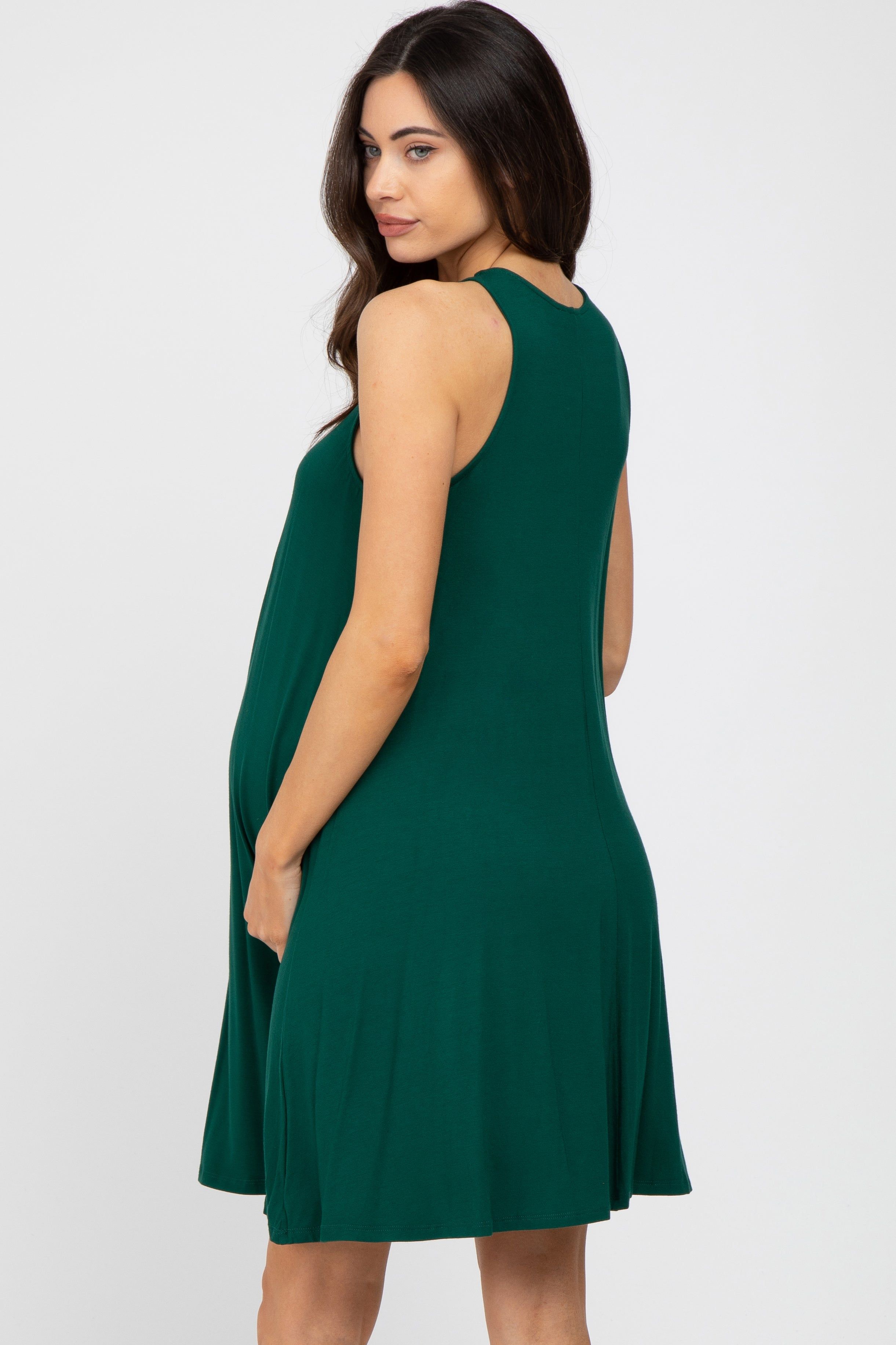Emerald Green Sleeveless Basic Maternity Dress sold by Pinkblush product image thumbnail 3