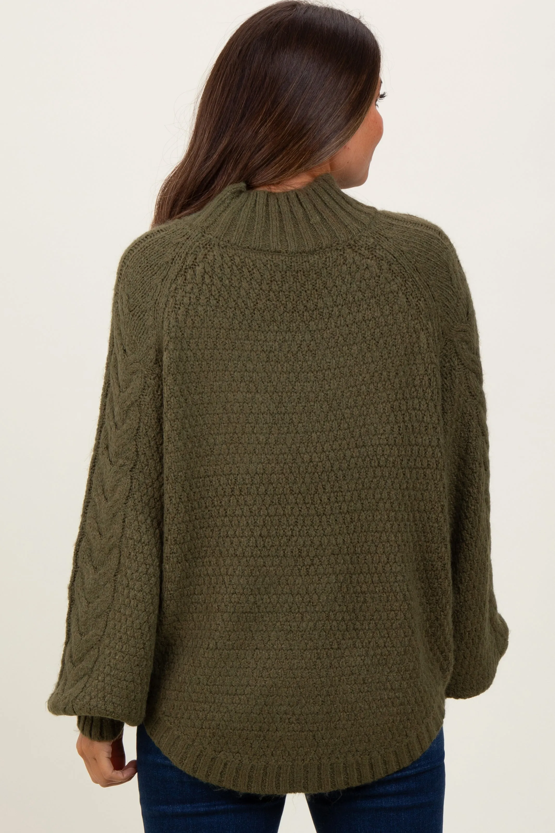 Olive Mixed Chunky Cable Knit Mock Neck Maternity Sweater sold by Pinkblush product image thumbnail 3
