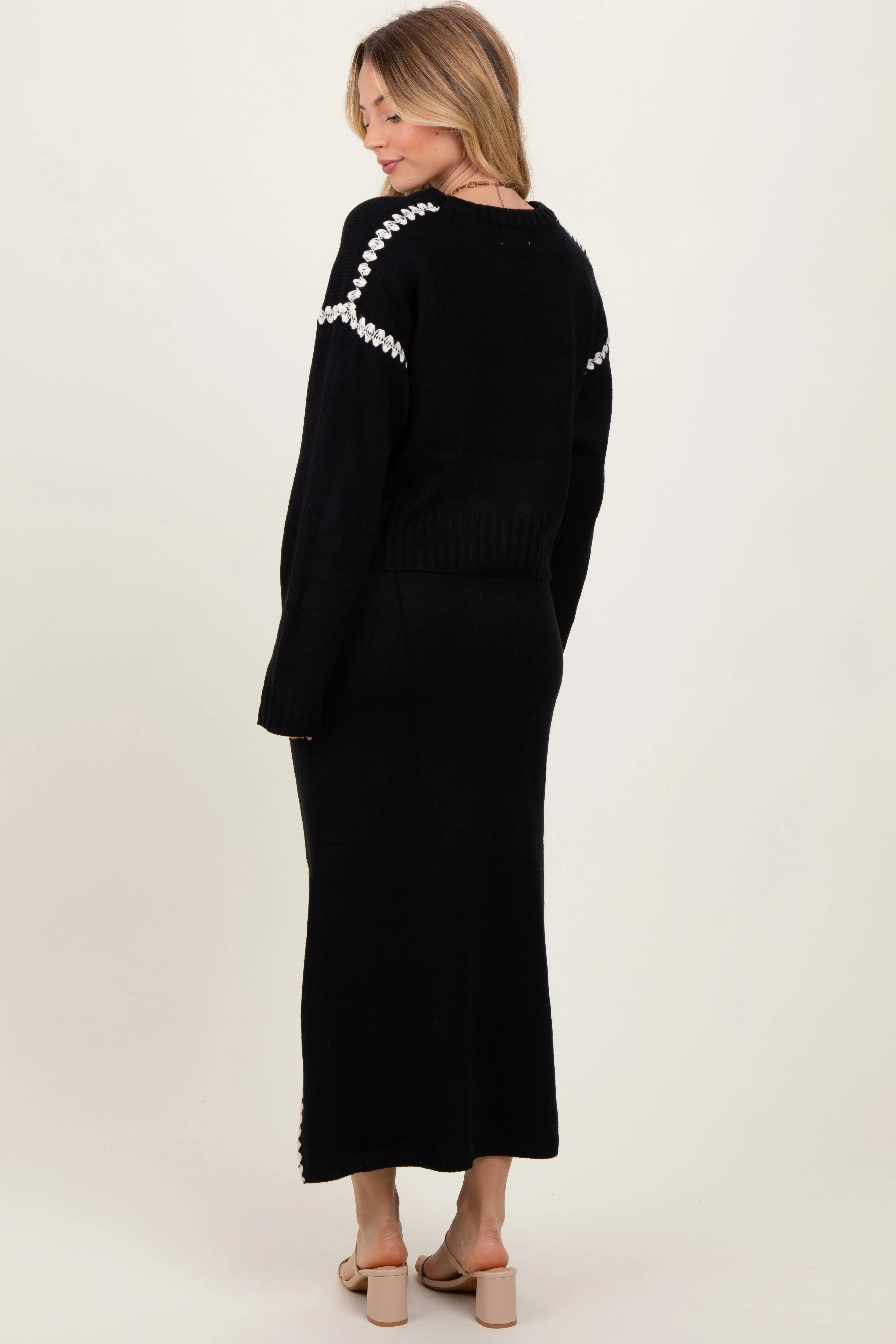 Black Contrast Stitch Knit Sweater And Maxi Skirt Set sold by Pinkblush product image thumbnail 4