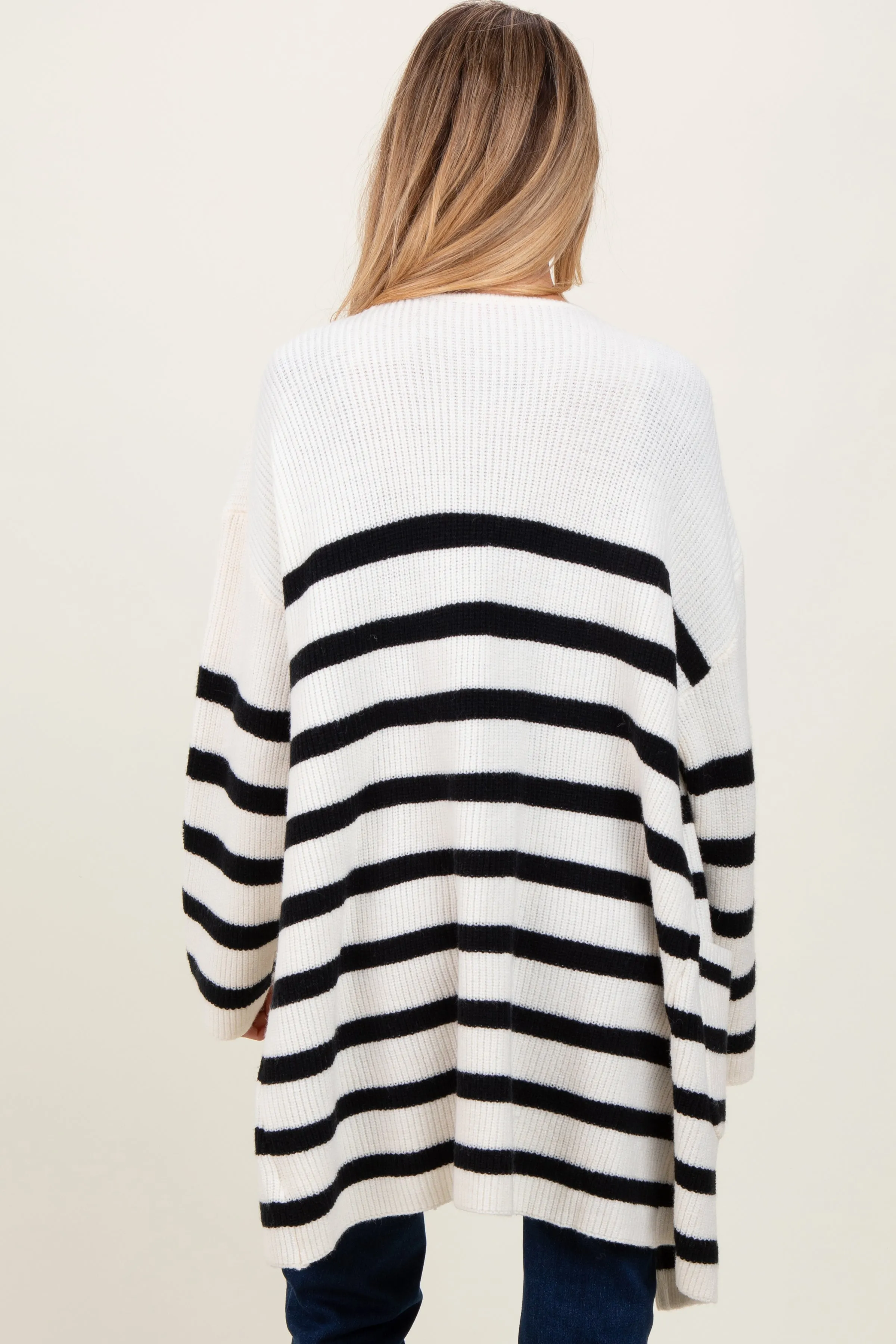 Ivory Black Knit Striped Long Maternity Cardigan sold by Pinkblush product image thumbnail 4