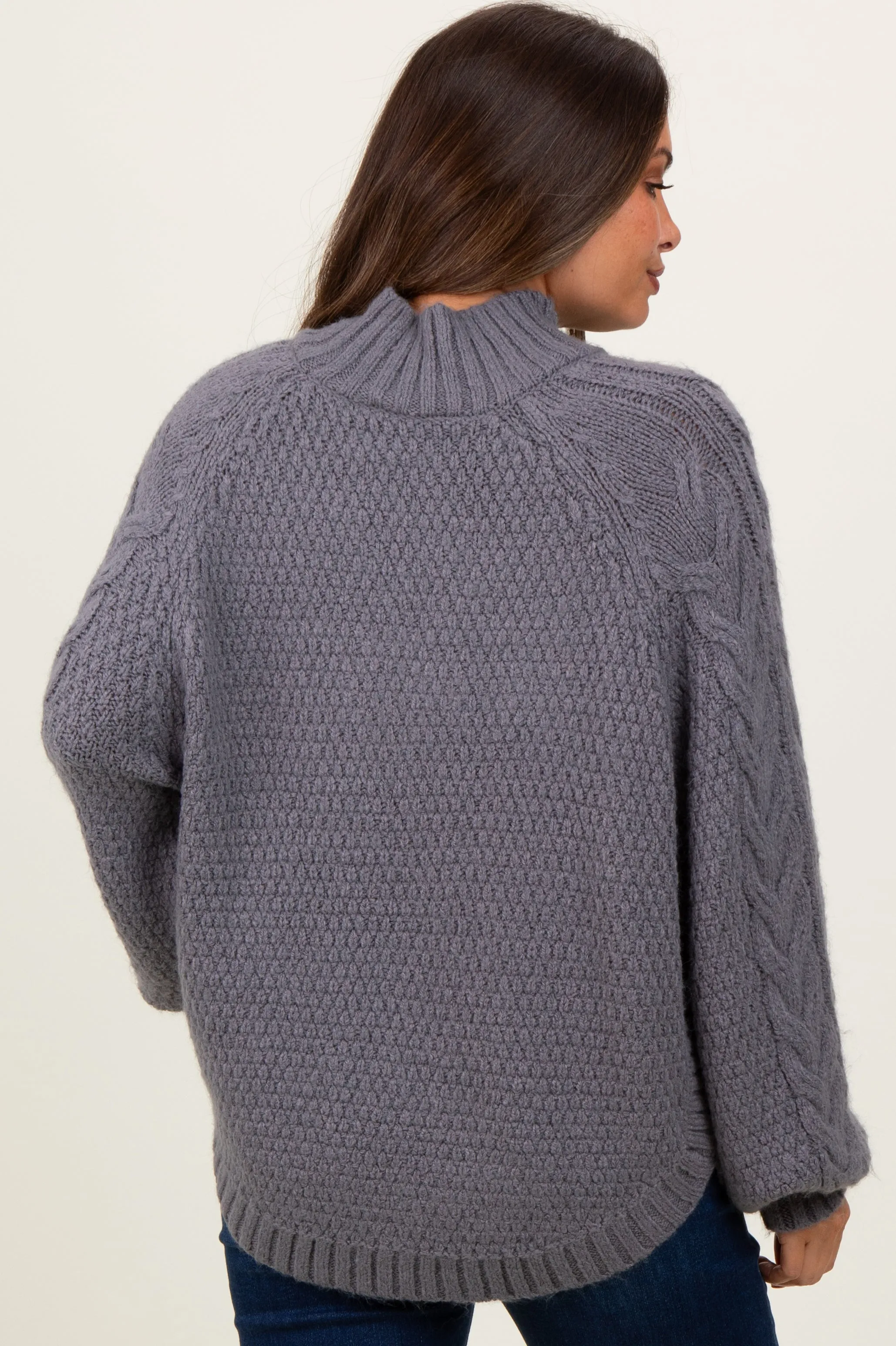 Charcoal Mixed Chunky Cable Knit Mock Neck Maternity Sweater sold by Pinkblush product image thumbnail 4