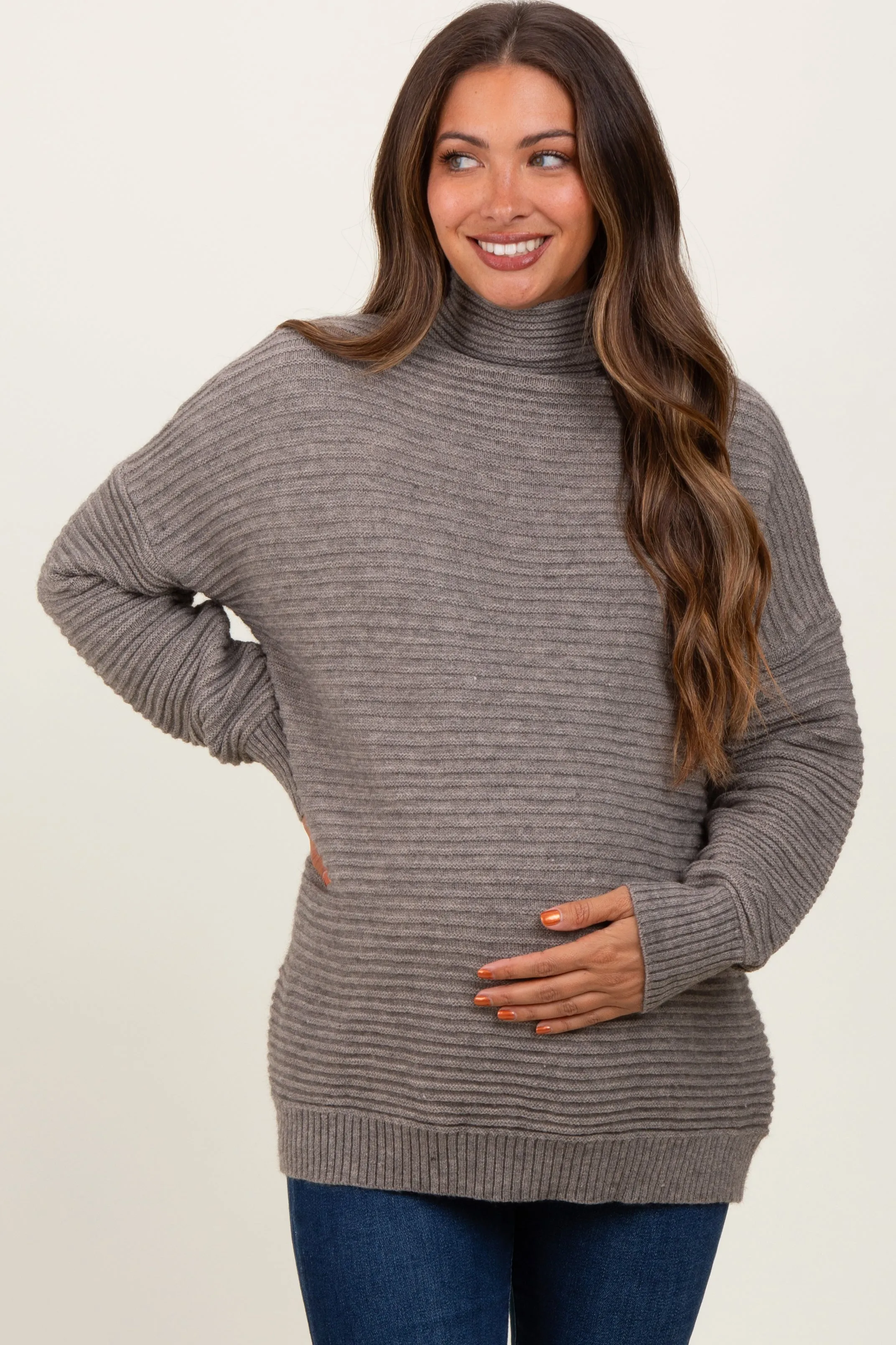 Grey Turtleneck Maternity Sweater sold by Pinkblush