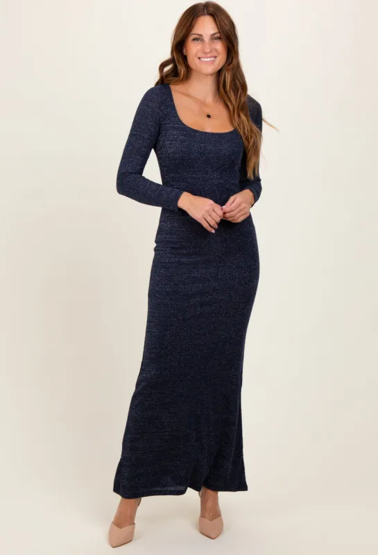 Navy Basic Square Neck Long Sleeve Maxi Dress sold by Pinkblush