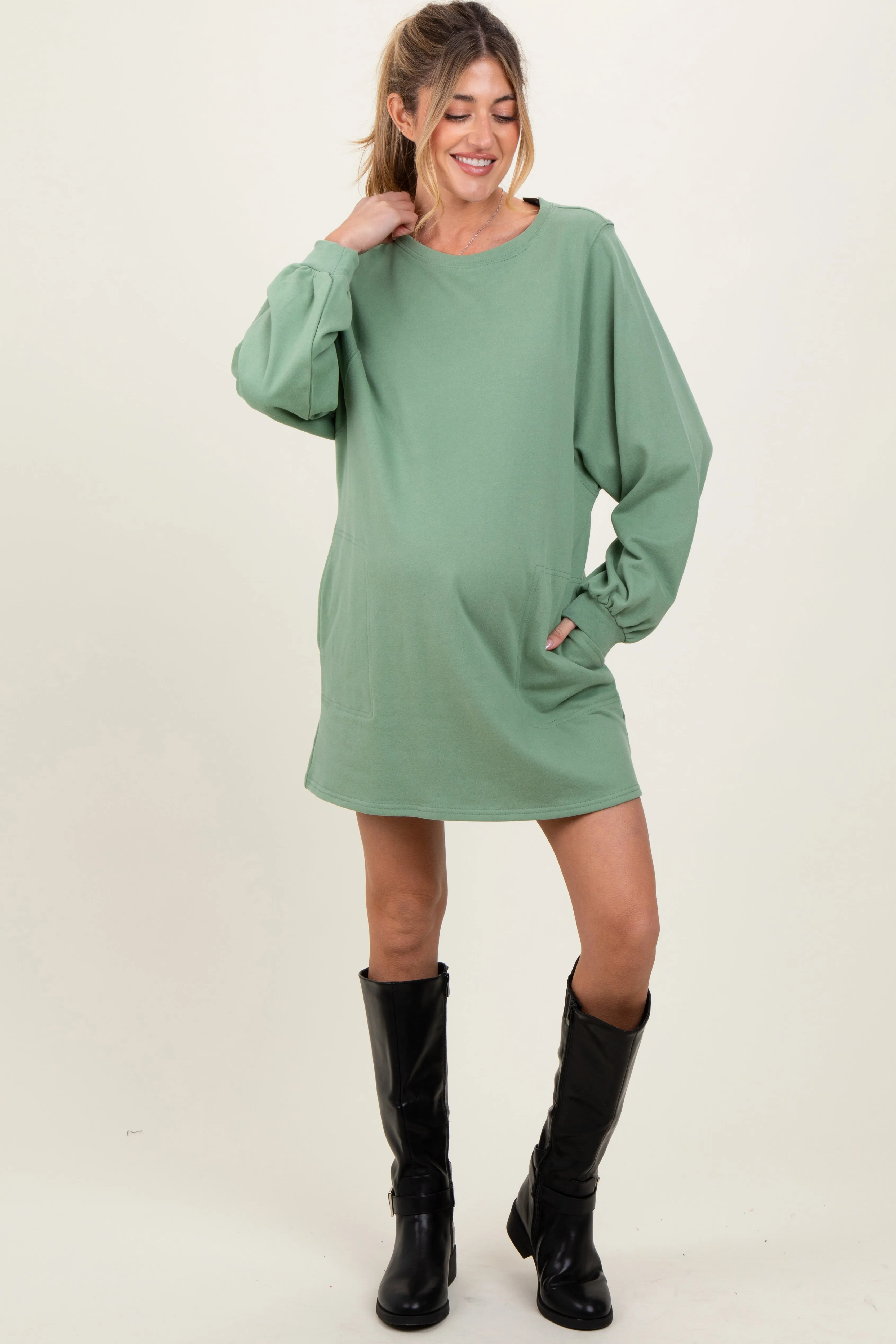 Light Olive Ultra Soft Maternity Sweatshirt Dress sold by Pinkblush product image thumbnail 2