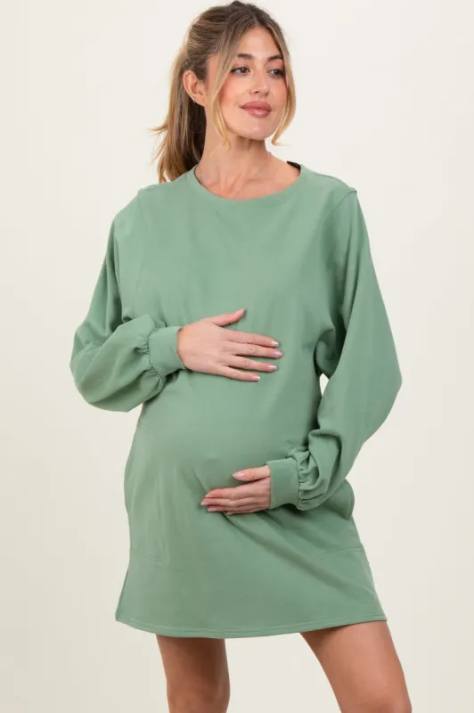 Light Olive Ultra Soft Maternity Sweatshirt Dress sold by Pinkblush