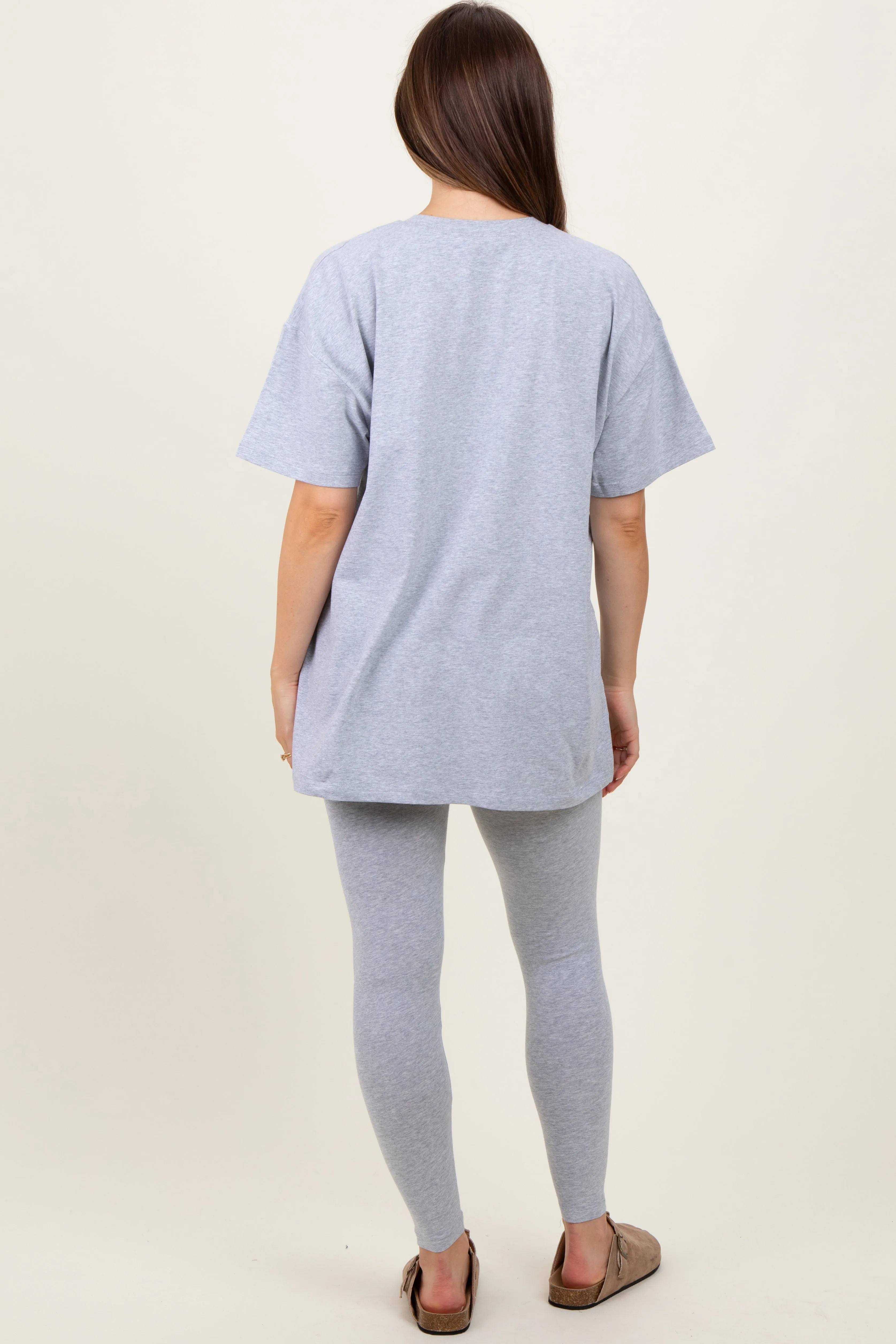 Heather Grey Oversized Crewneck Short Sleeve and Legging Maternity Set sold by Pinkblush product image thumbnail 4