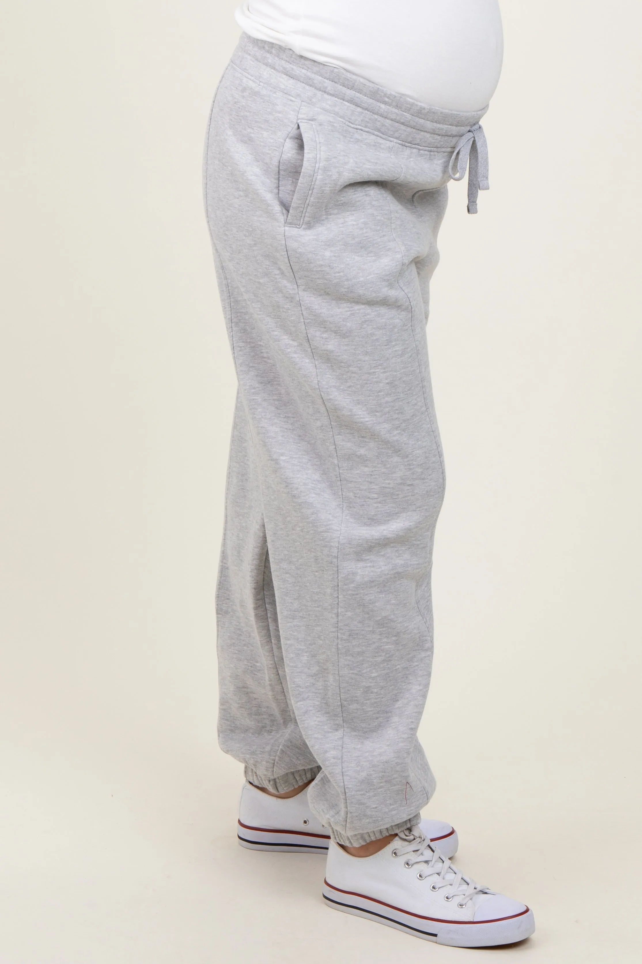 Heather Grey Drawstring Relaxed Fit Maternity Sweatpants sold by Pinkblush product image thumbnail 4