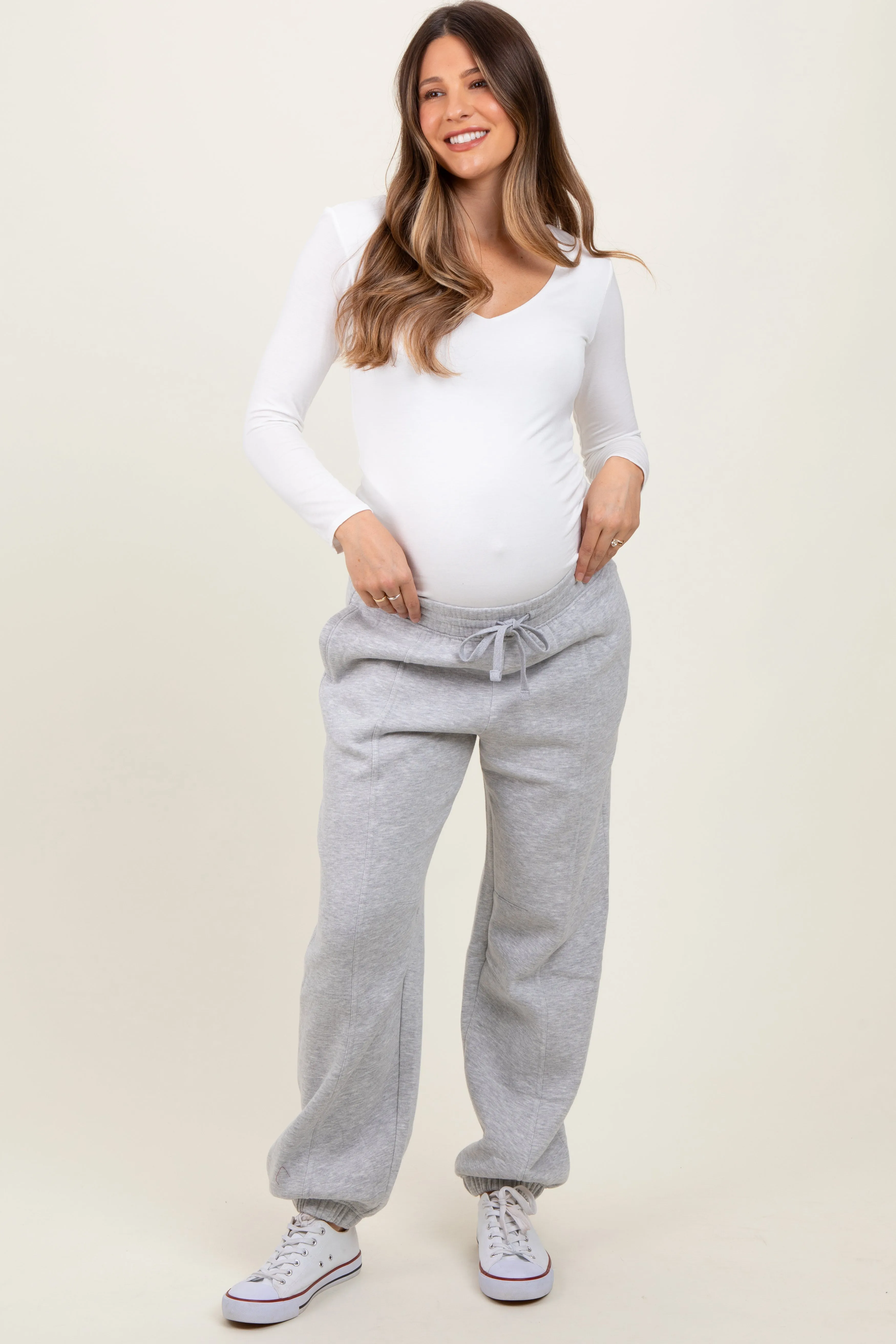 Heather Grey Drawstring Relaxed Fit Maternity Sweatpants sold by Pinkblush