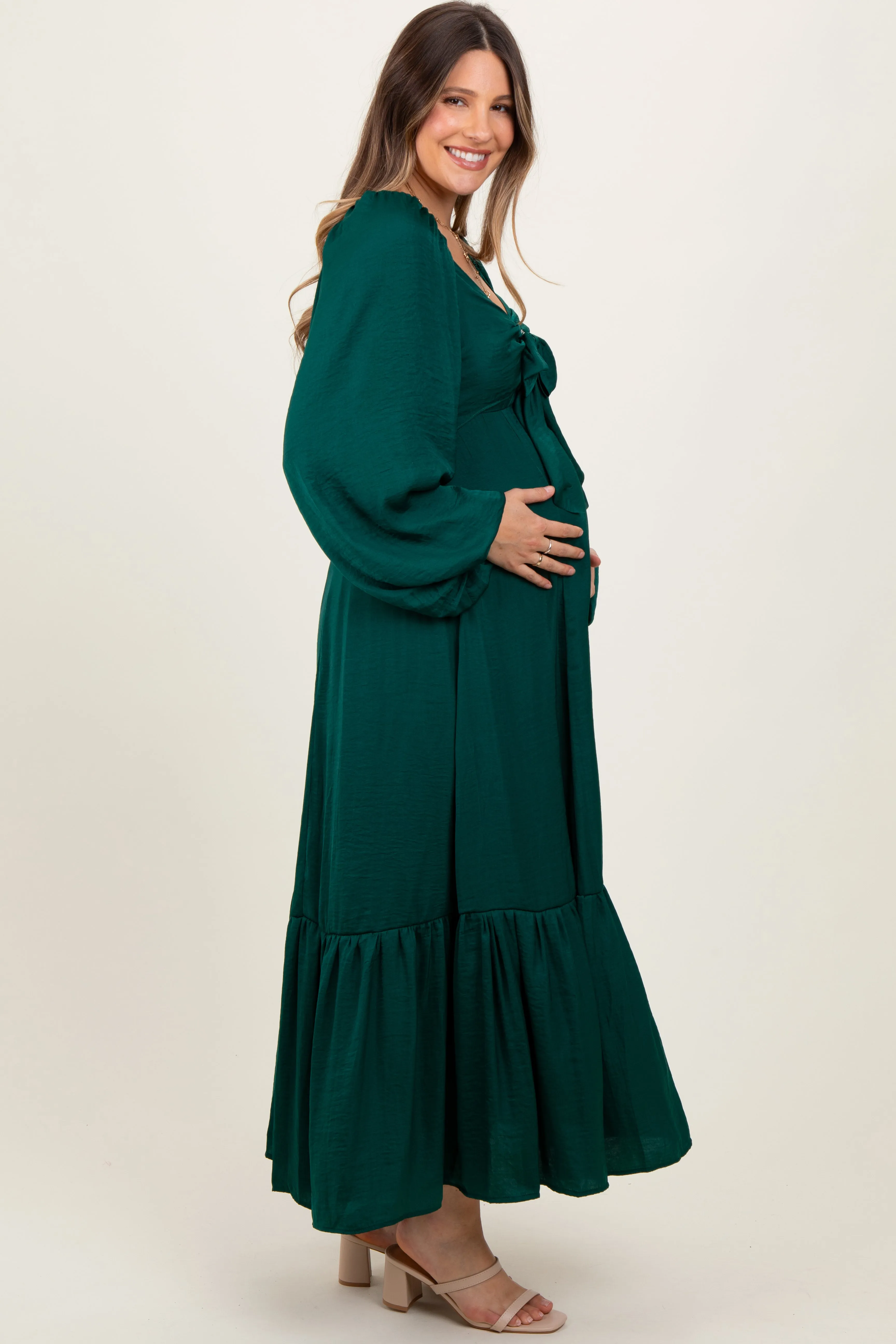 Emerald Bow Satin Maternity Maxi Dress sold by Pinkblush product image thumbnail 3