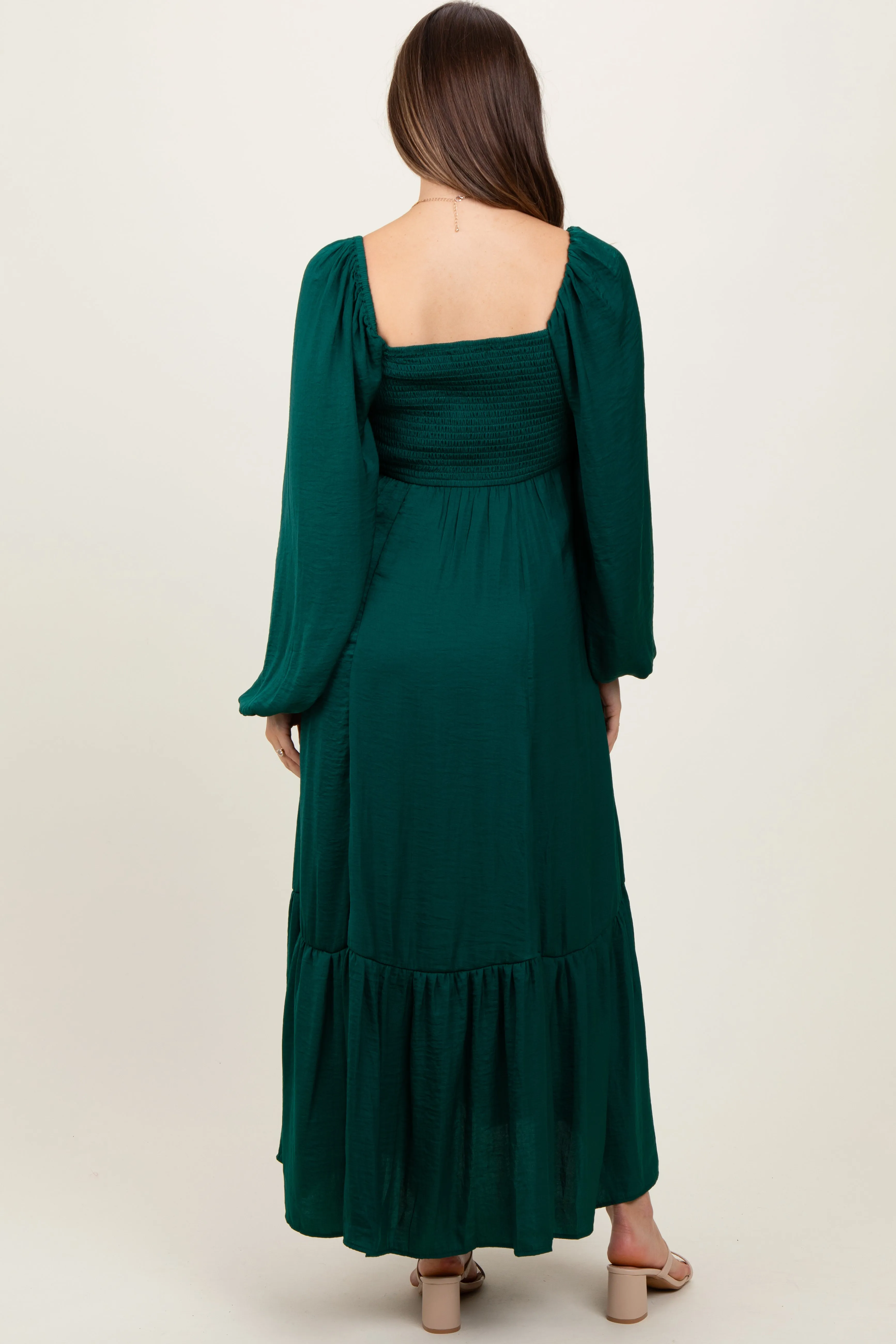 Emerald Bow Satin Maternity Maxi Dress sold by Pinkblush product image thumbnail 4