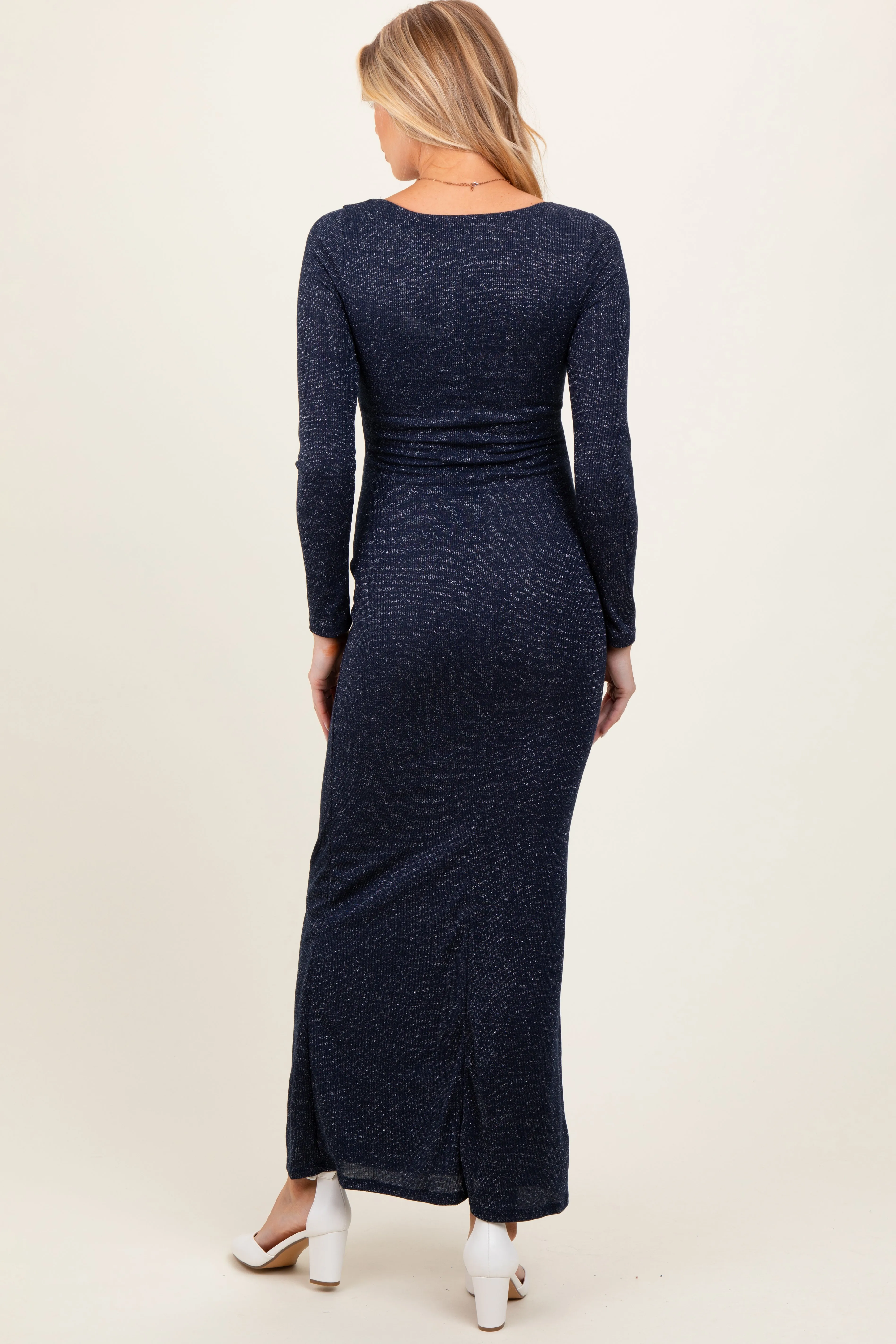 Navy Basic Square Neck Long Sleeve Maternity Maxi Dress sold by Pinkblush product image thumbnail 4