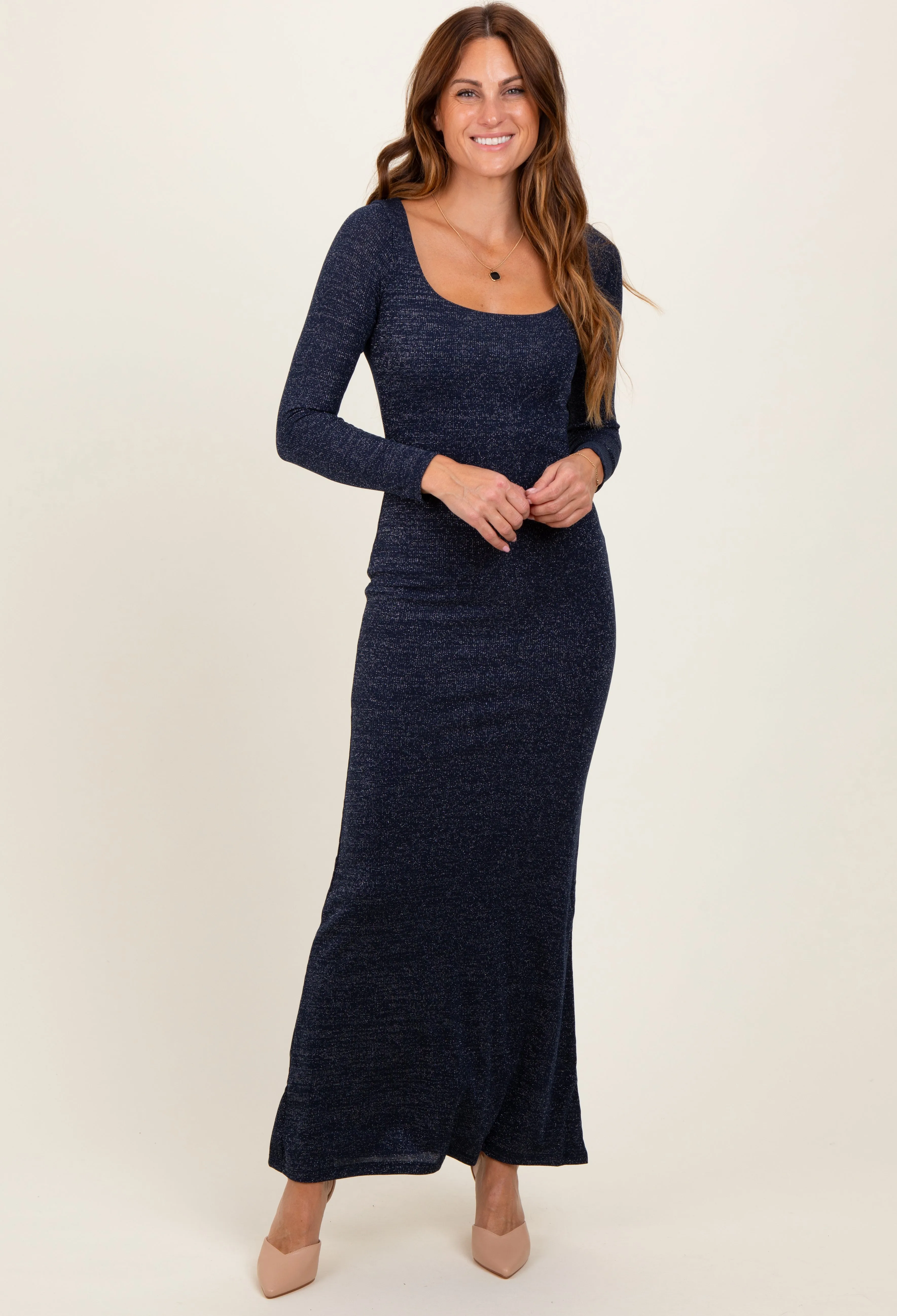 Navy Basic Square Neck Long Sleeve Maternity Maxi Dress sold by Pinkblush product image thumbnail 5