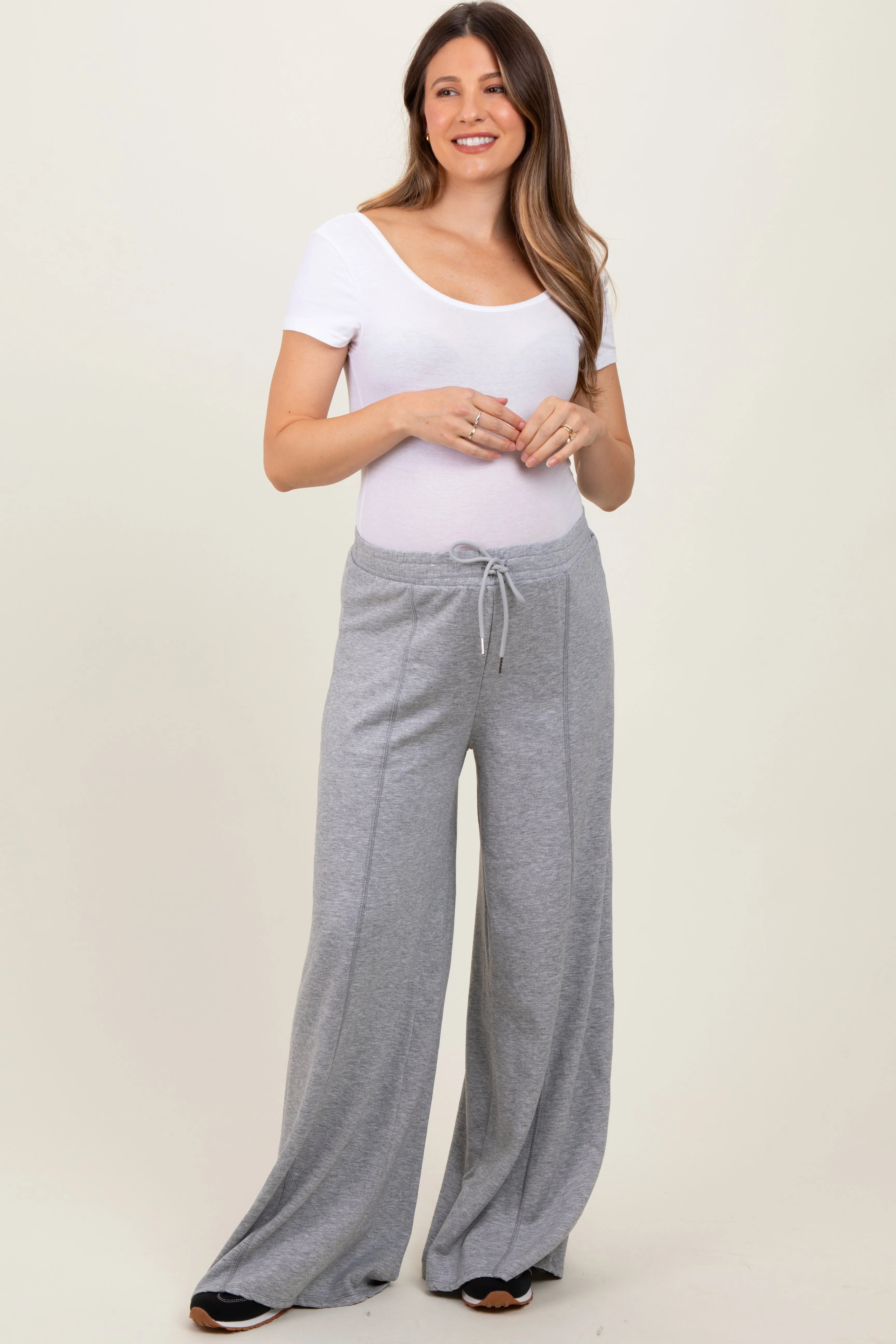 Heather Grey Wide Leg Drawstring Maternity Sweatpants sold by Pinkblush