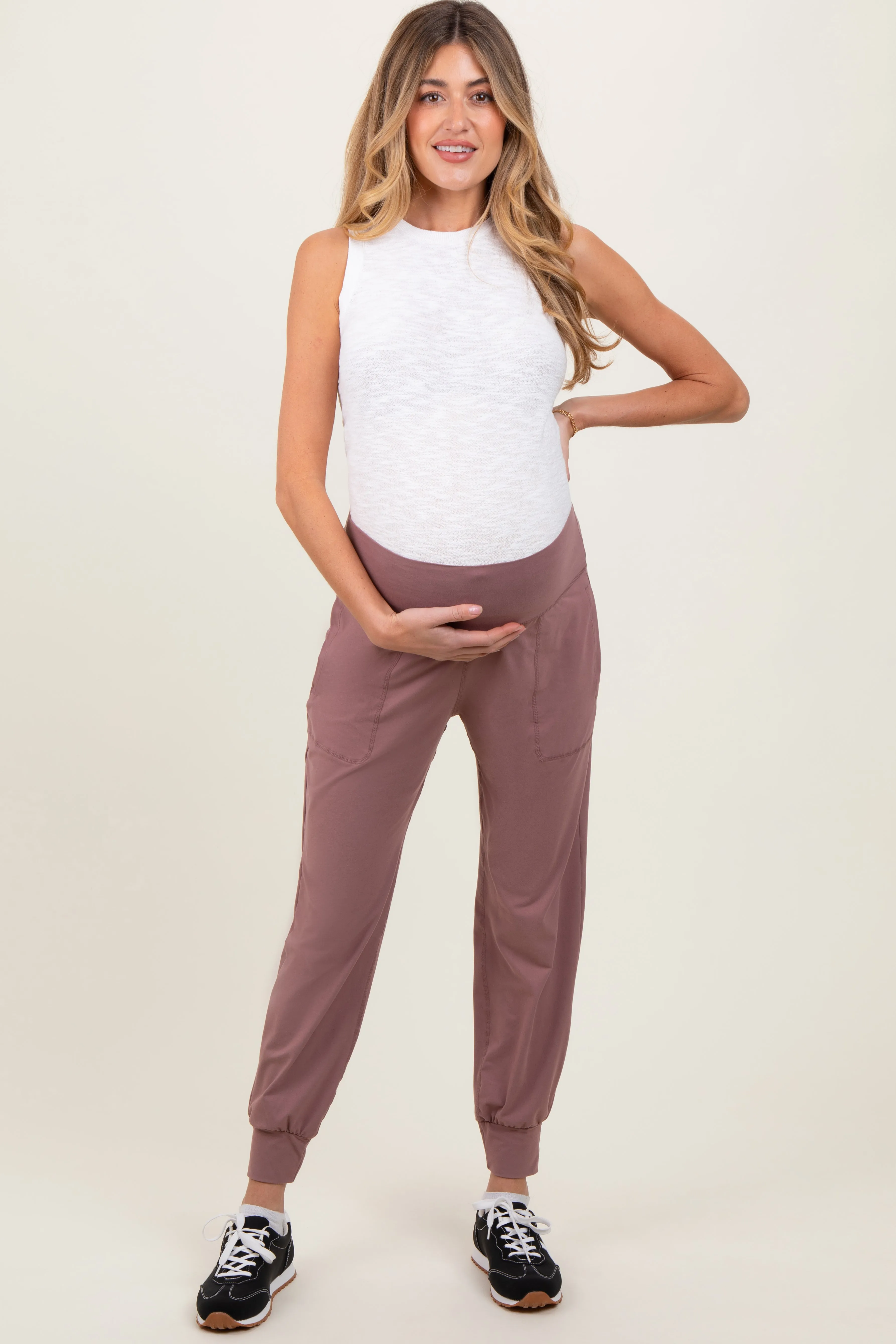Mauve Maternity Joggers sold by Pinkblush