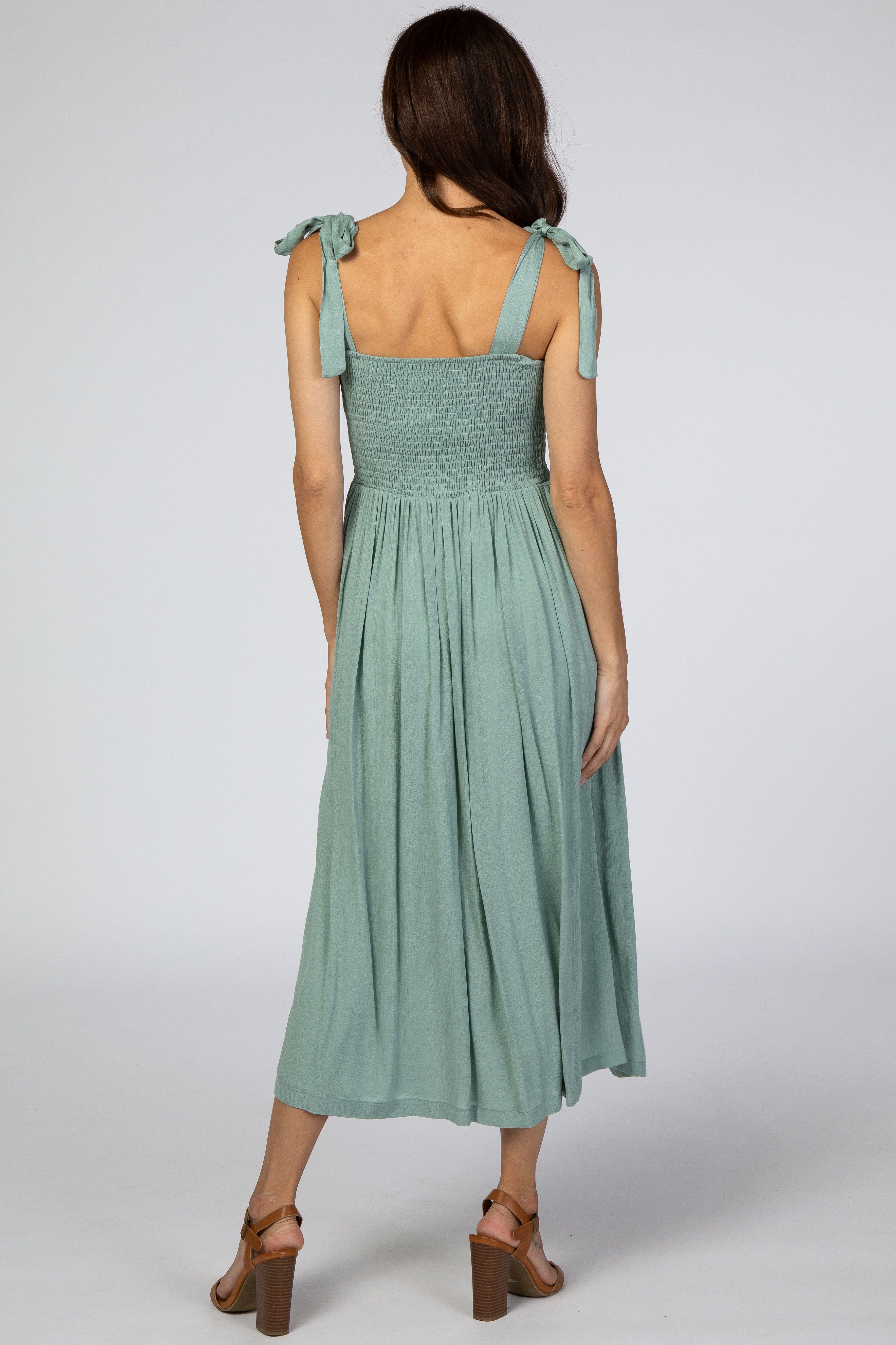 Mint Green Smocked Tie Strap Midi Dress sold by Pinkblush product image thumbnail 3