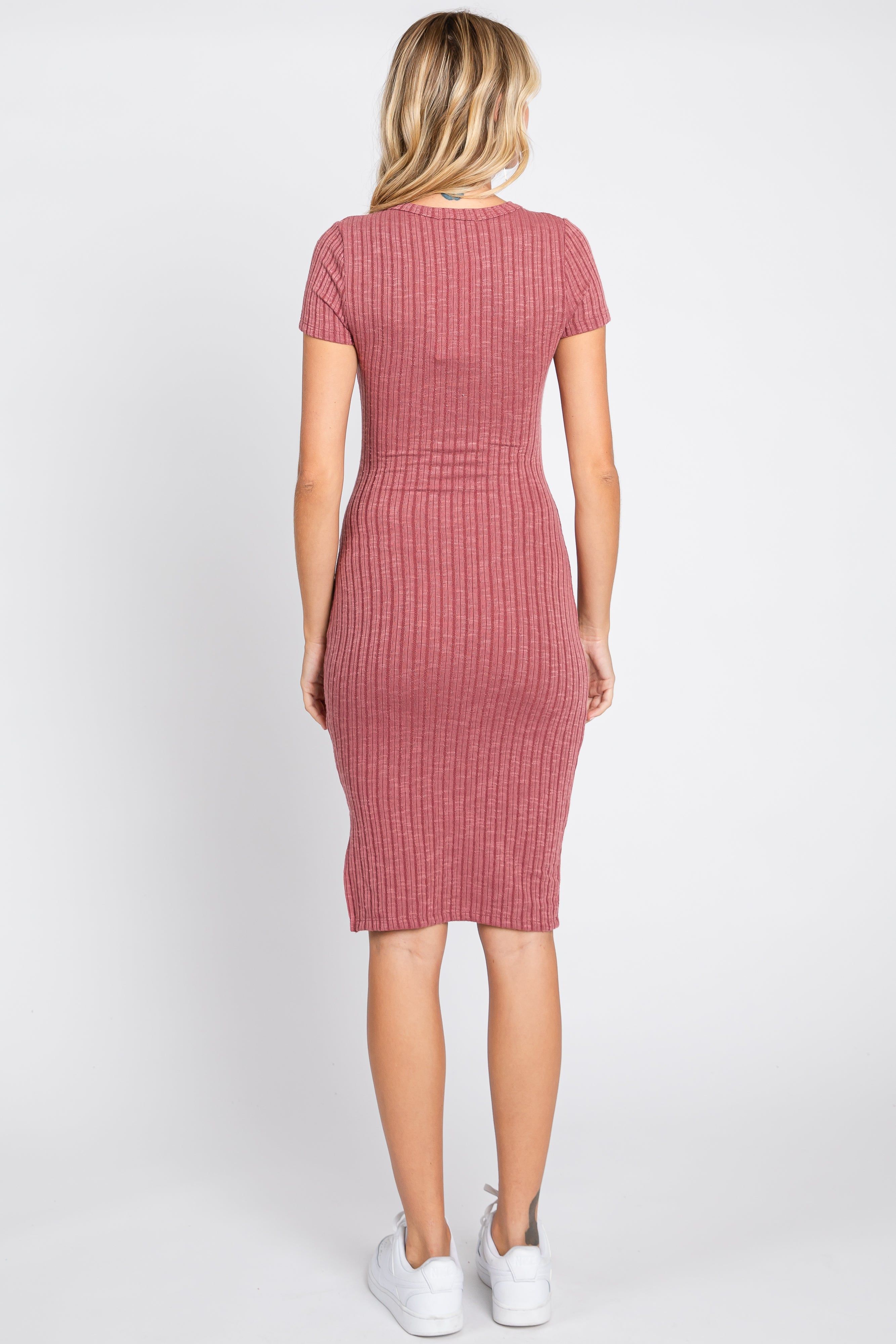Mauve Ribbed Fitted Dress sold by Pinkblush product image thumbnail 3