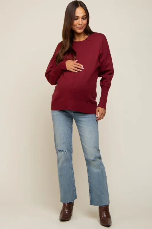 Burgundy Rib Knit Exposed Seam Maternity Sweater sold by Pinkblush