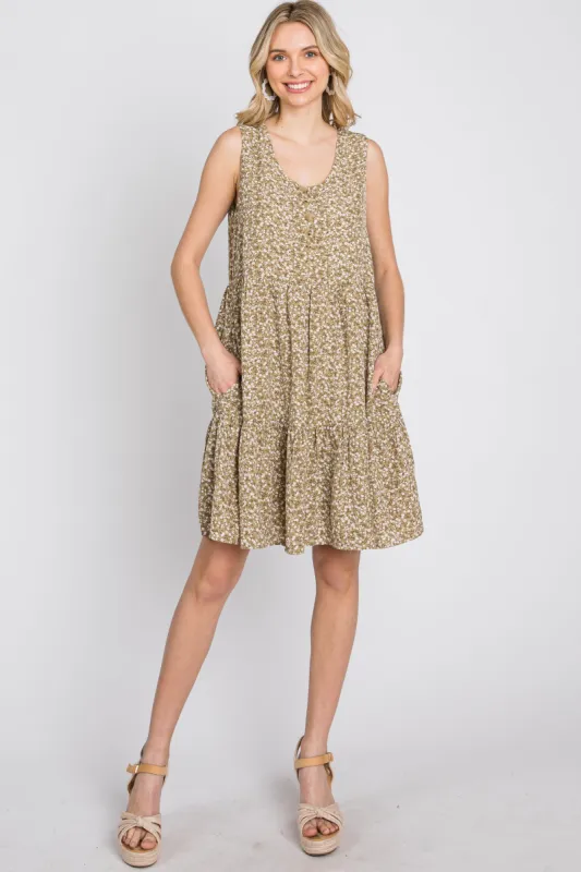 Light Olive Ditsy Floral Button Front Dress sold by Pinkblush