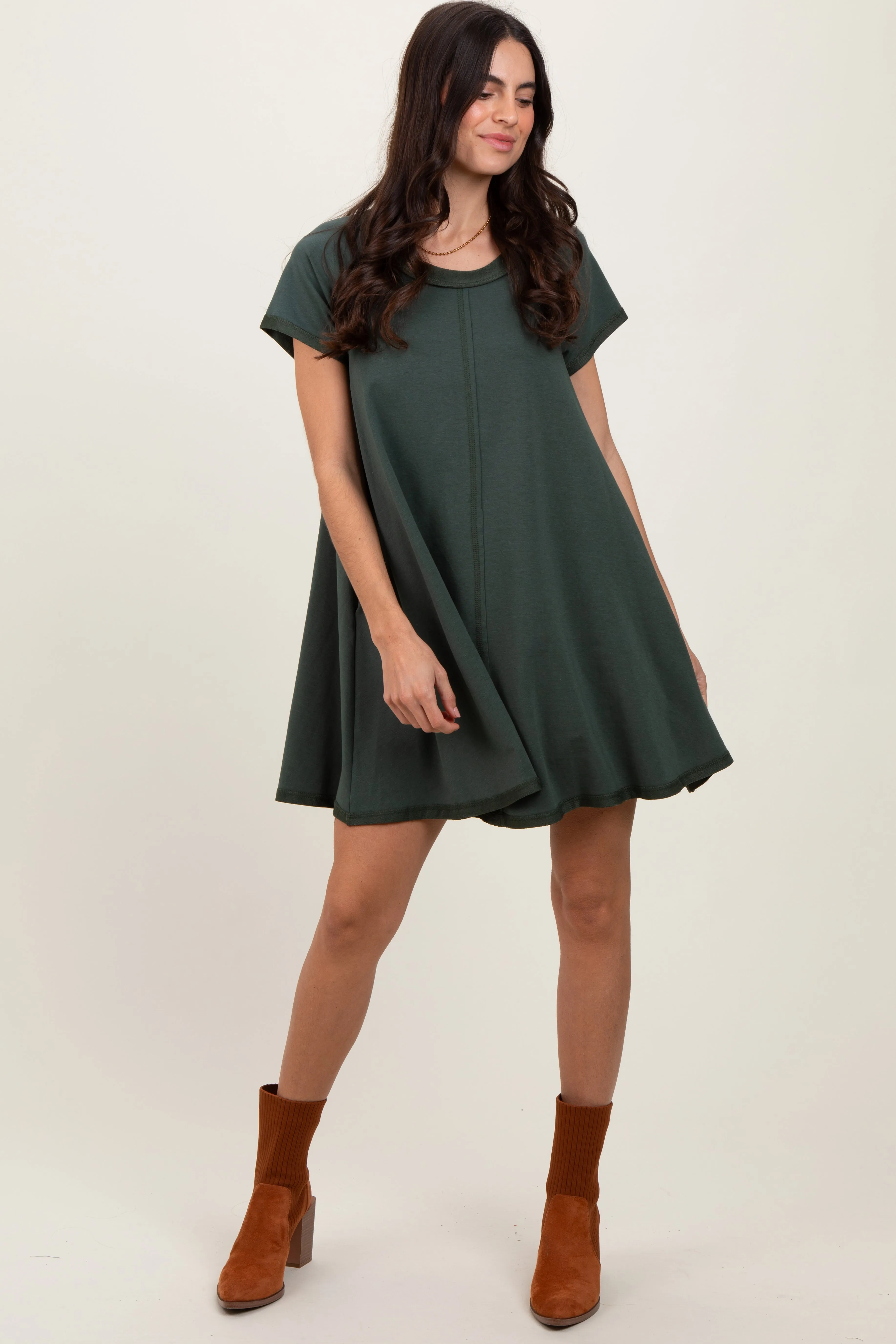 Forest Green French Terry Basic Short Sleeve Mini Dress sold by Pinkblush product image thumbnail 2