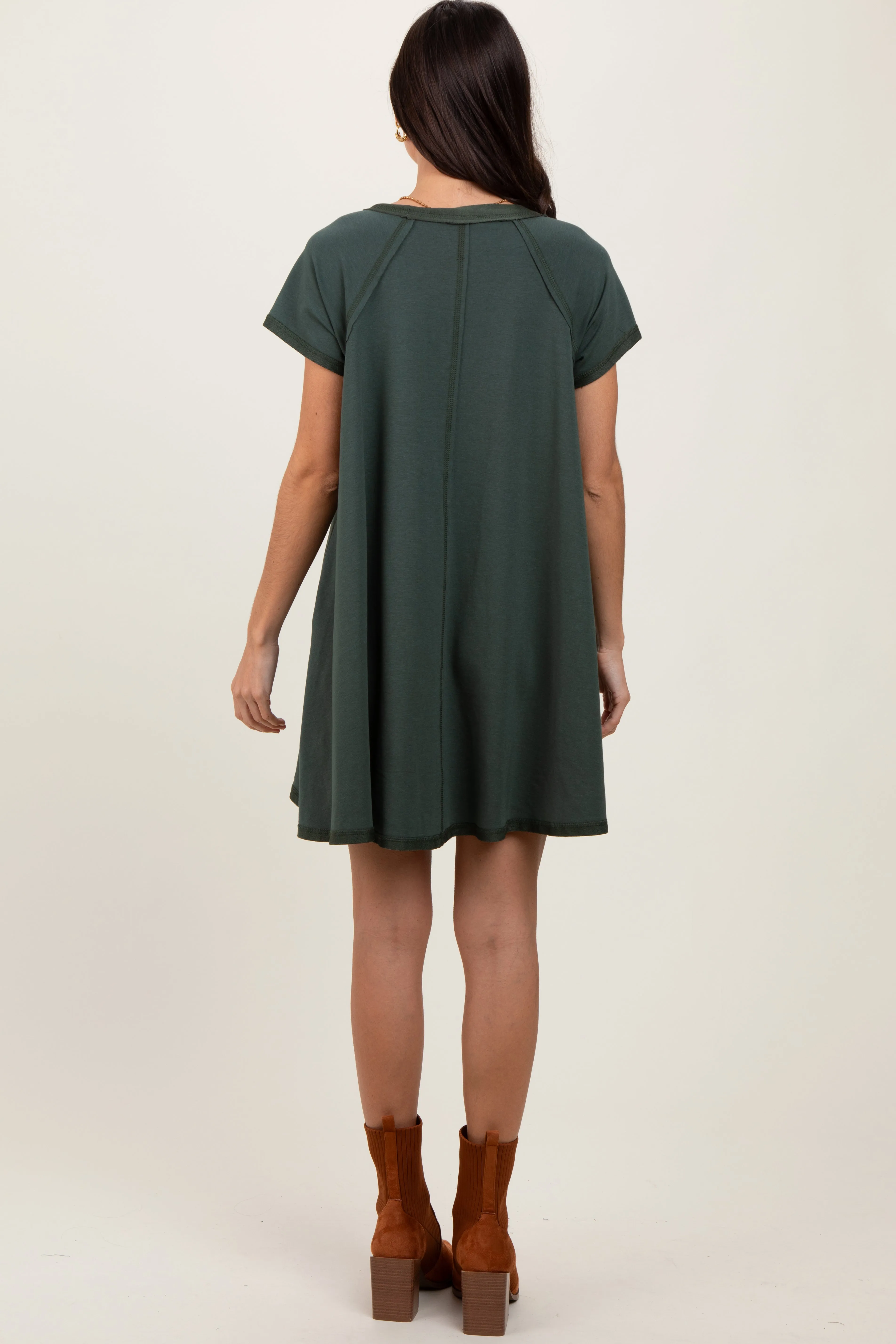 Forest Green French Terry Basic Short Sleeve Mini Dress sold by Pinkblush product image thumbnail 3
