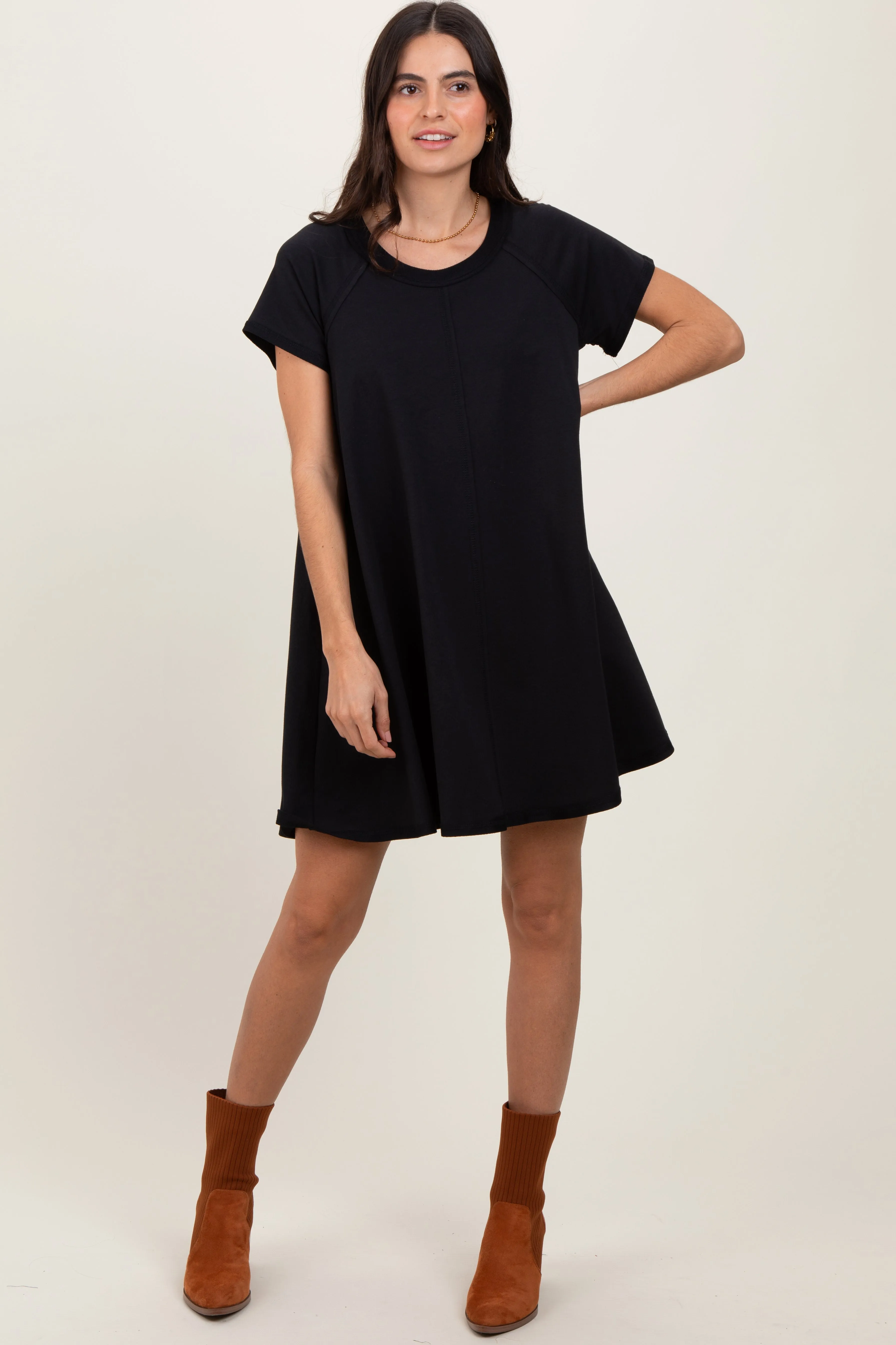 Black French Terry Basic Short Sleeve Mini Dress sold by Pinkblush