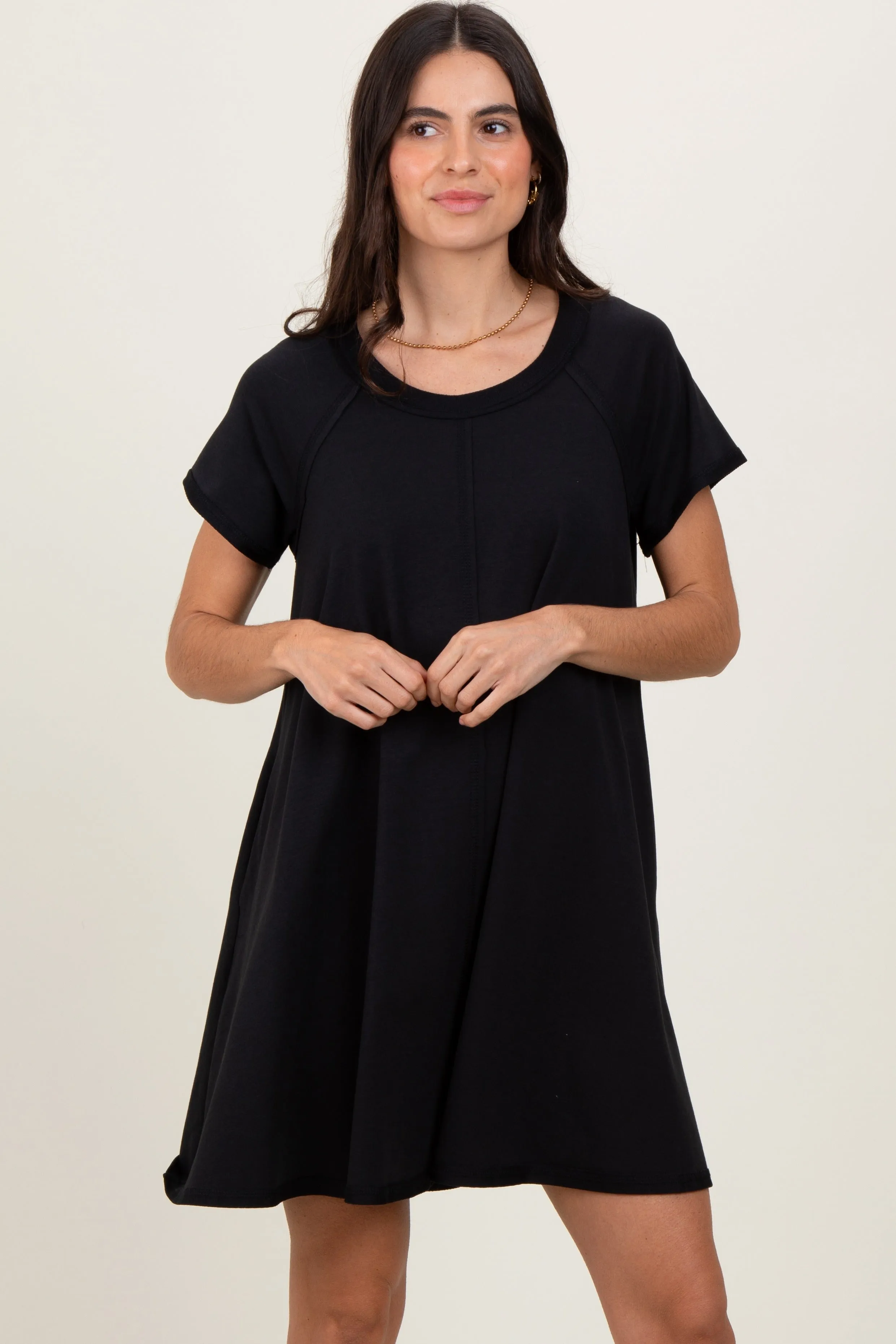 Black French Terry Basic Short Sleeve Mini Dress sold by Pinkblush product image thumbnail 2
