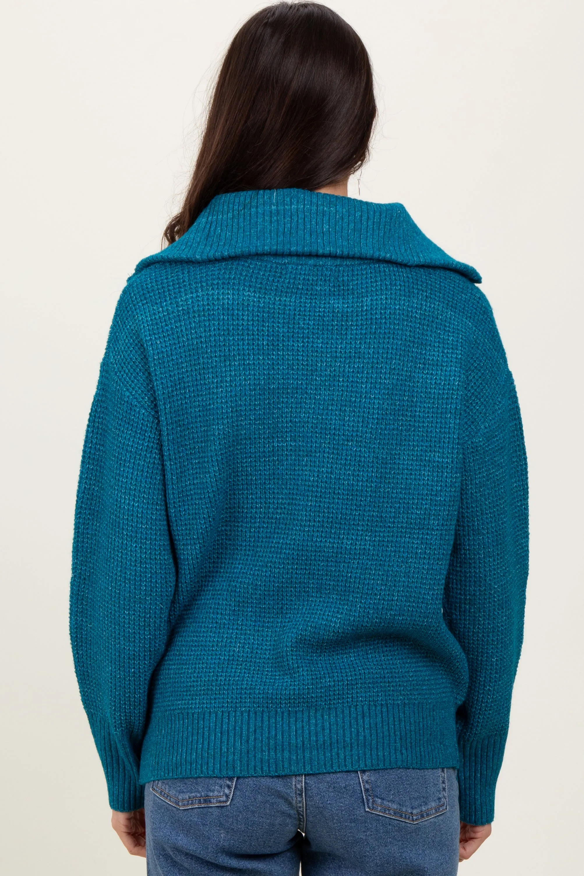 Deep Teal Half Zip Pullover Sweater sold by Pinkblush product image thumbnail 4