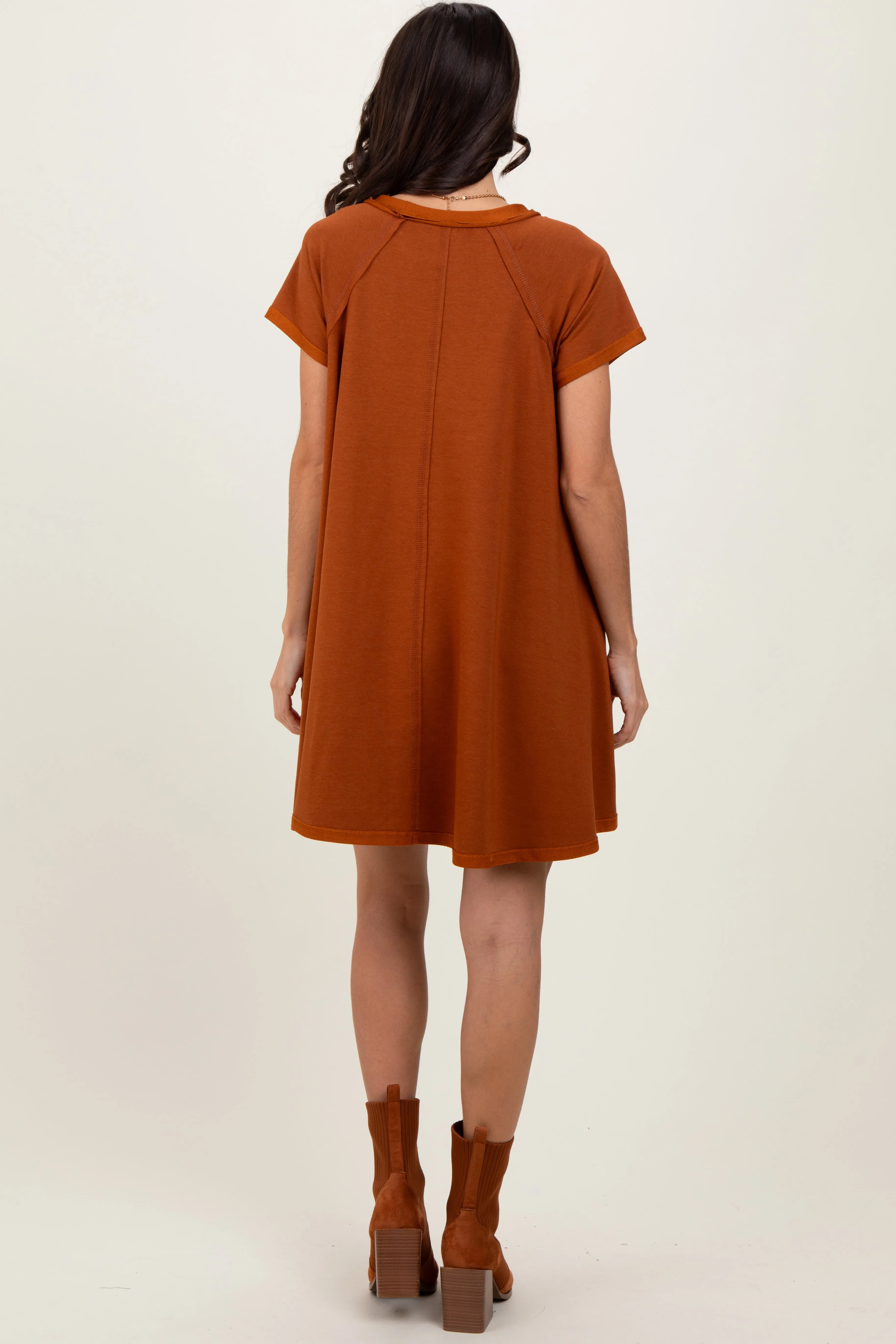 Rust French Terry Basic Short Sleeve Mini Dress sold by Pinkblush product image thumbnail 4