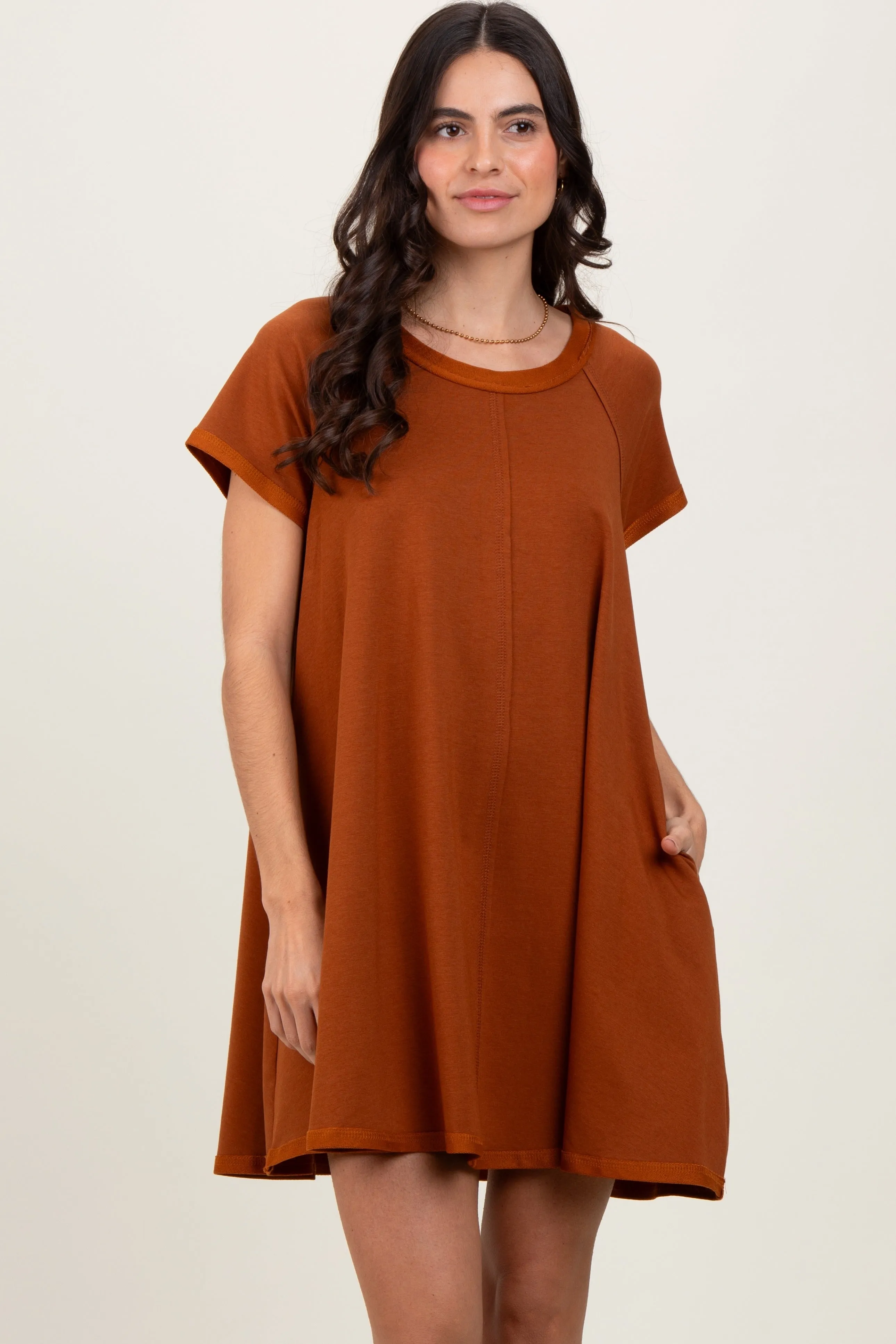 Rust French Terry Basic Short Sleeve Mini Dress sold by Pinkblush product image thumbnail 2