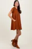 Rust French Terry Basic Short Sleeve Mini Dress sold by Pinkblush