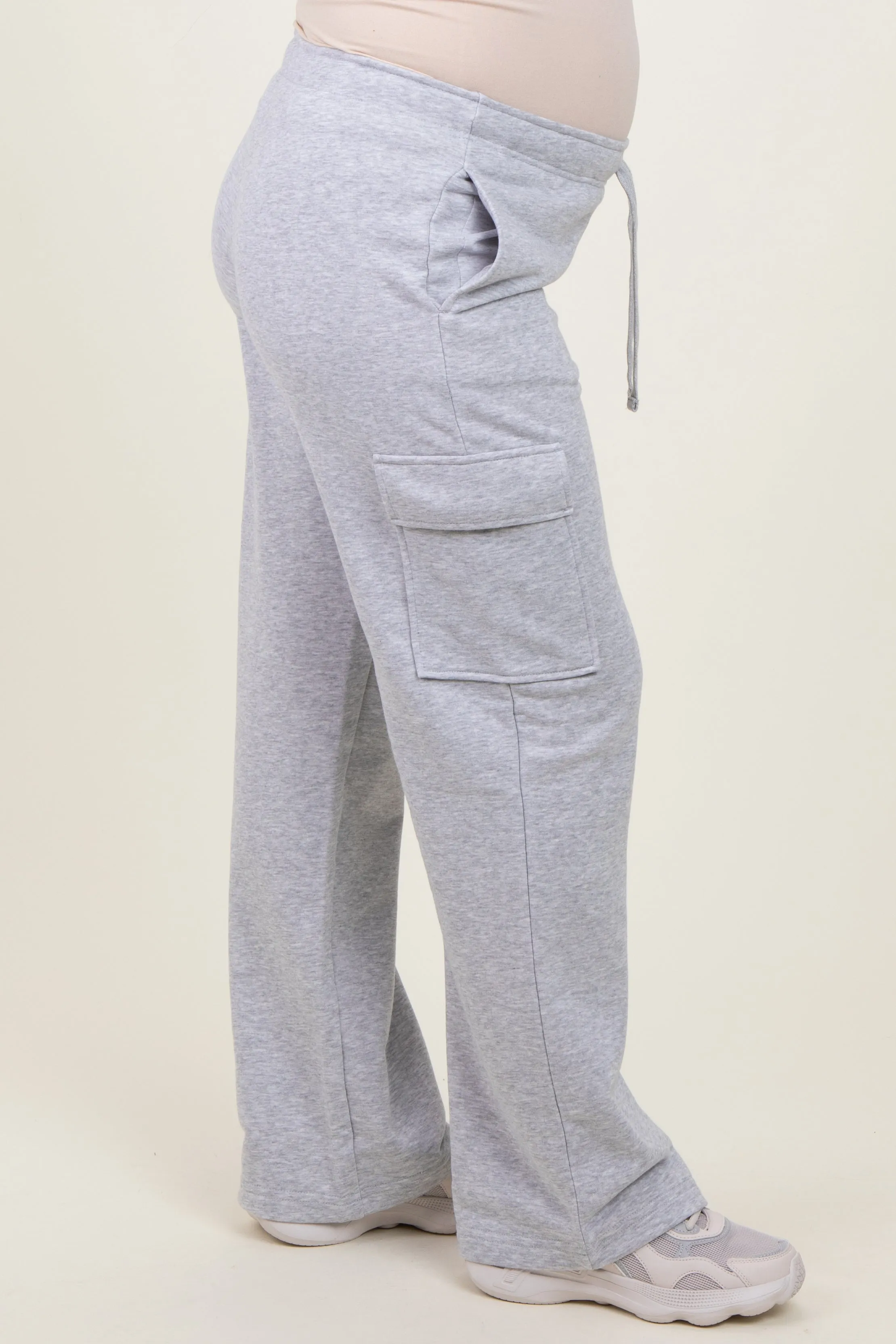 Heather Grey Cargo Pocket Straight Leg Maternity Sweatpants sold by Pinkblush product image thumbnail 4
