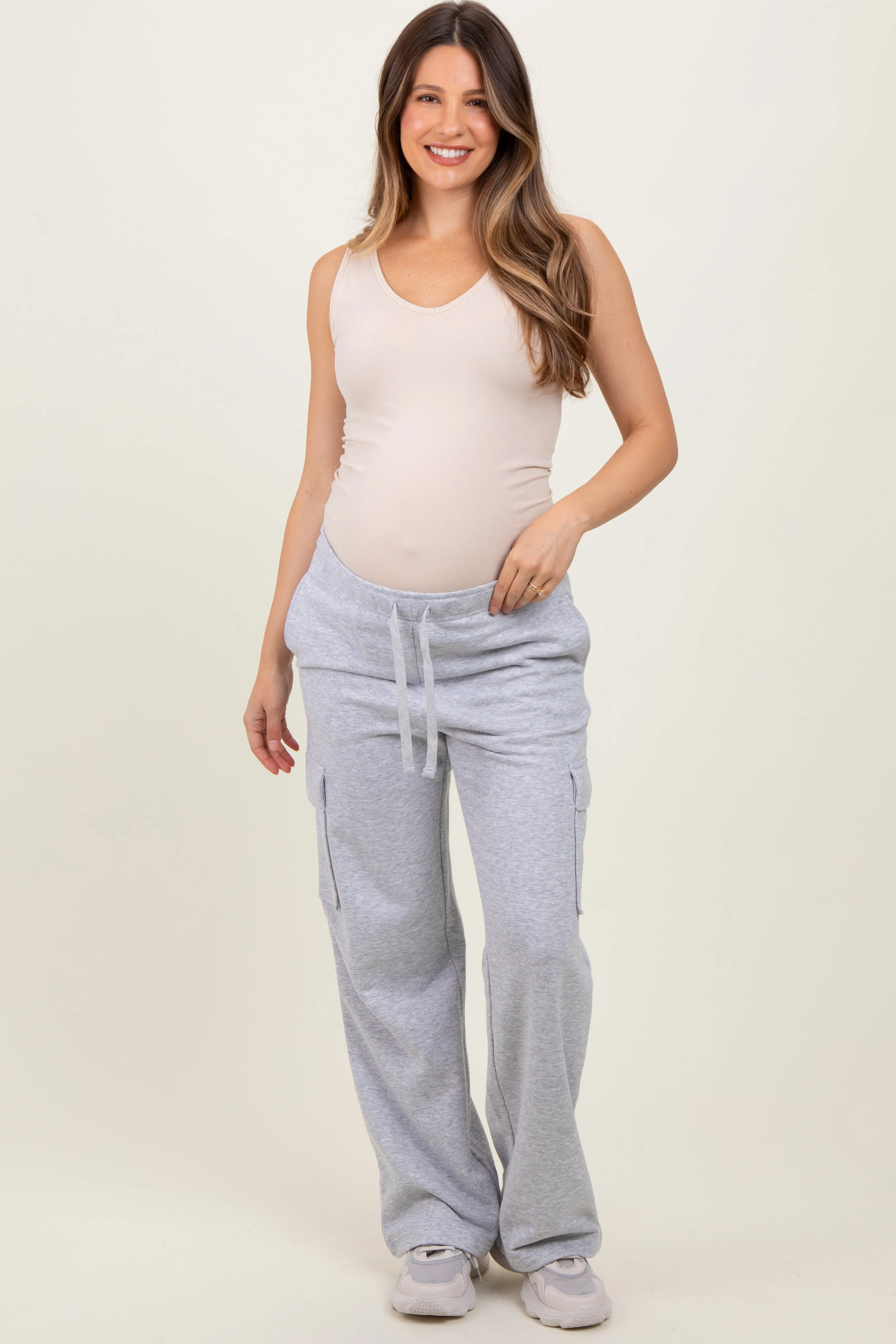 Heather Grey Cargo Pocket Straight Leg Maternity Sweatpants sold by Pinkblush product image thumbnail 2