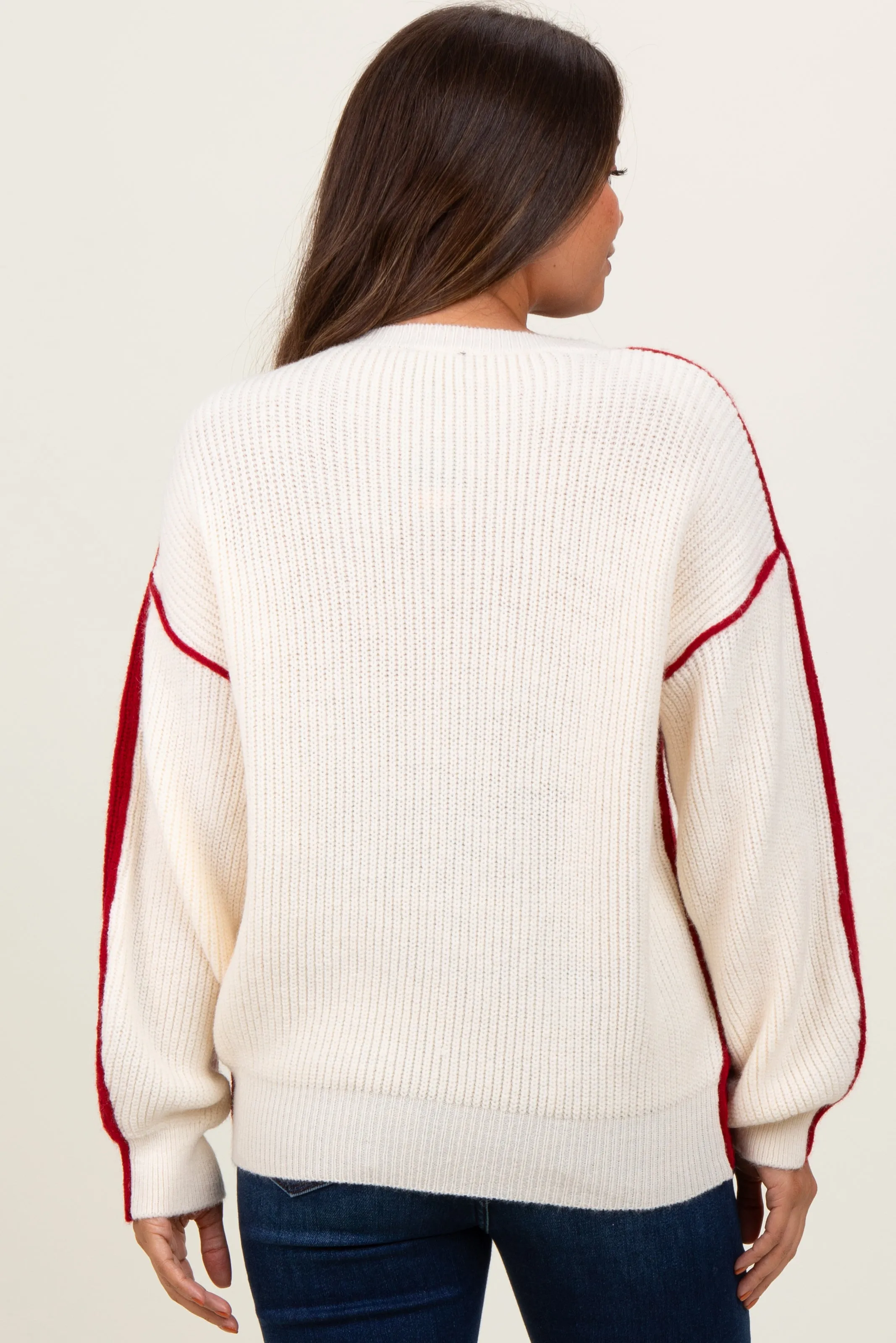 Burgundy Ivory Colorblock Oversized Maternity Sweater sold by Pinkblush product image thumbnail 3