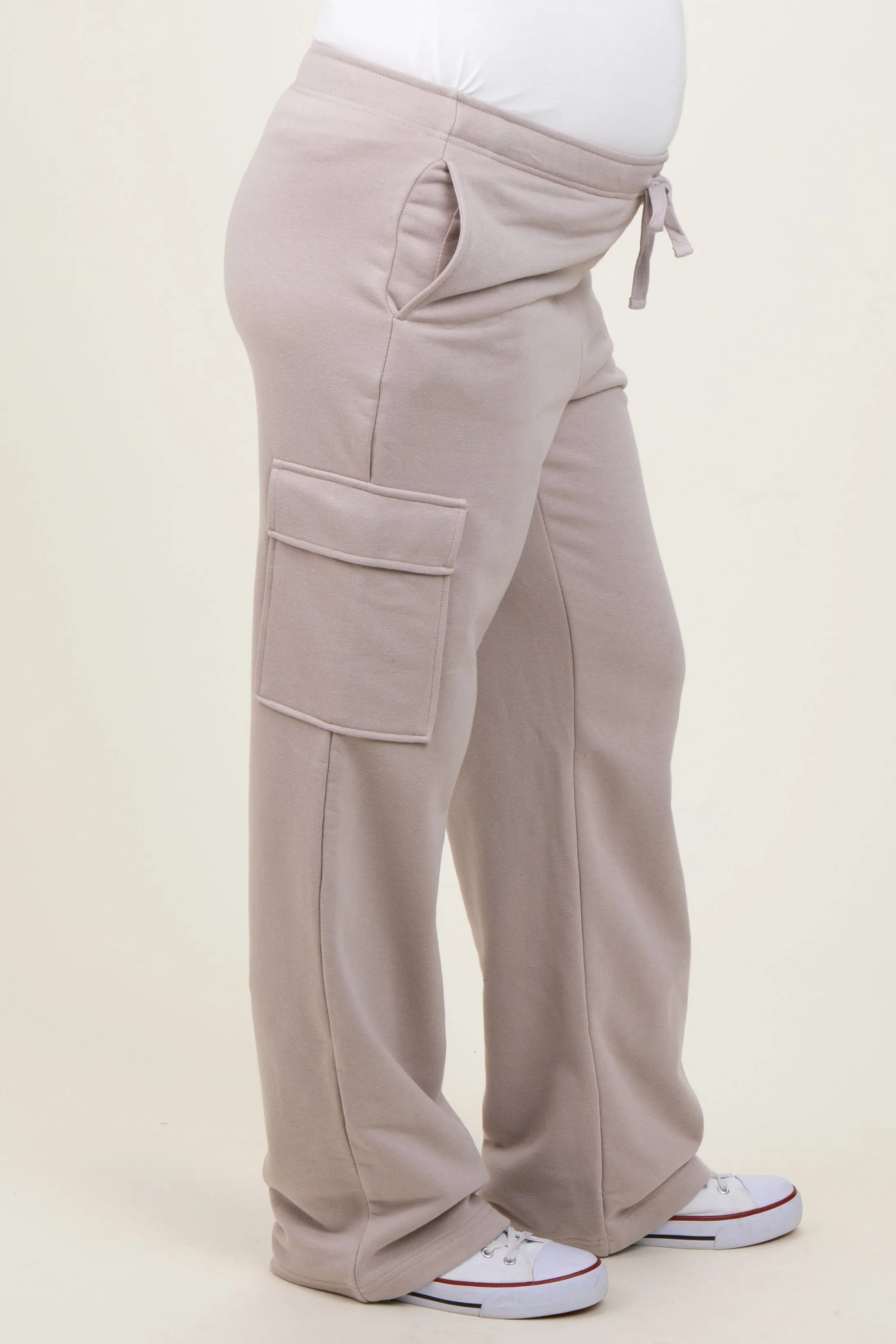 Light Taupe Cargo Pocket Straight Leg Maternity Sweatpants sold by Pinkblush product image thumbnail 4