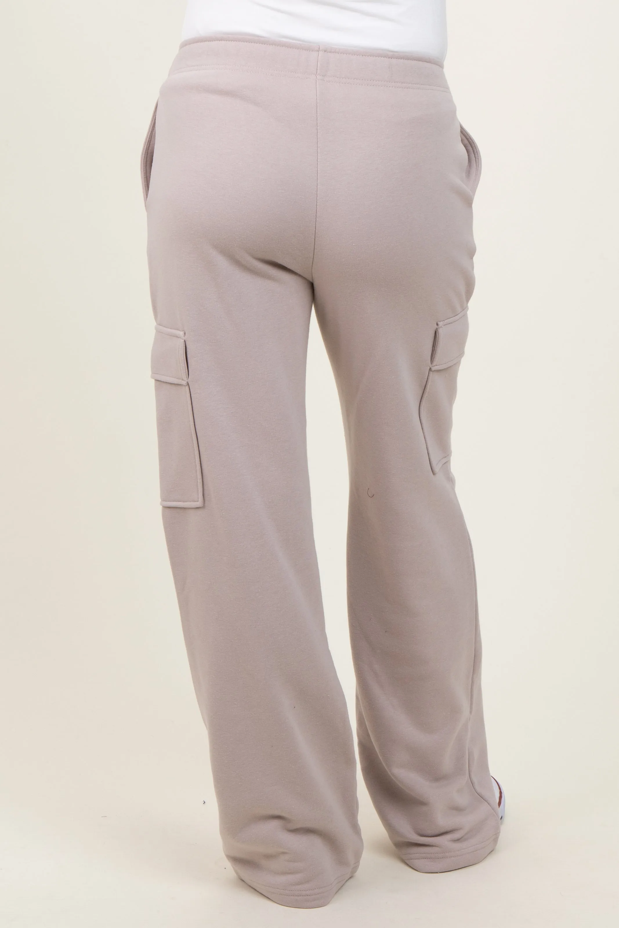 Light Taupe Cargo Pocket Straight Leg Maternity Sweatpants sold by Pinkblush product image thumbnail 5
