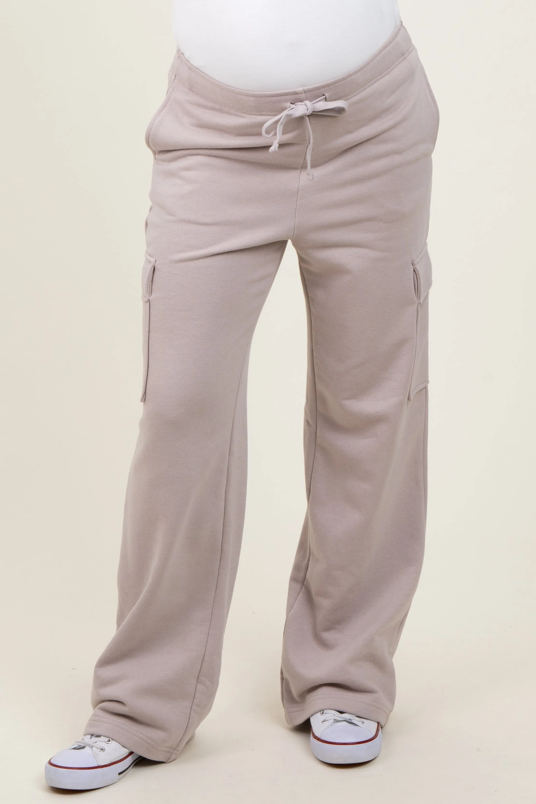 Light Taupe Cargo Pocket Straight Leg Maternity Sweatpants sold by Pinkblush product image thumbnail 3