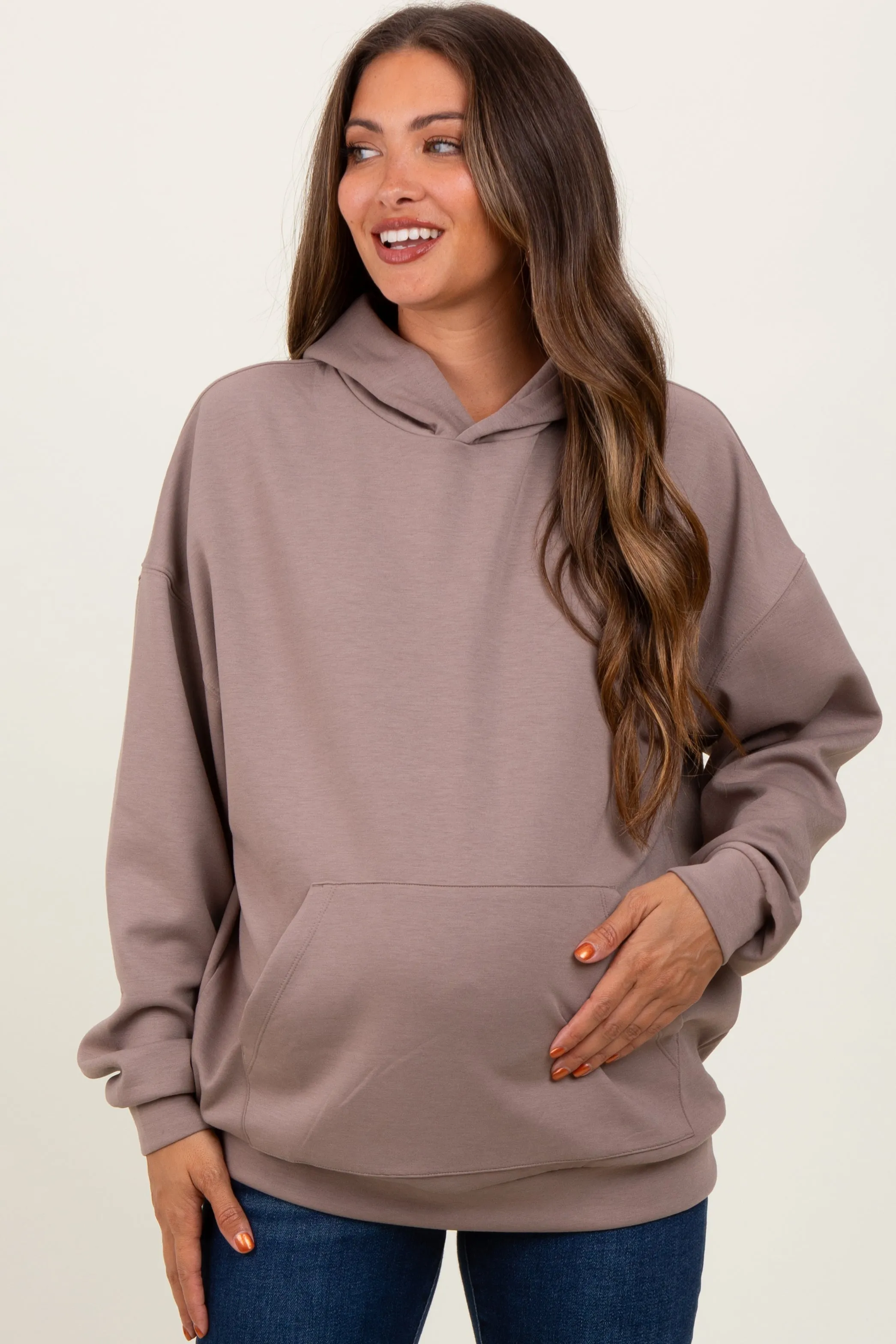 Taupe Basic Maternity Hoodie Sweatshirt sold by Pinkblush product image thumbnail 2