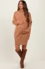 Light Camel Funnel Neck Dolman Sleeve Maternity Mini Dress sold by Pinkblush