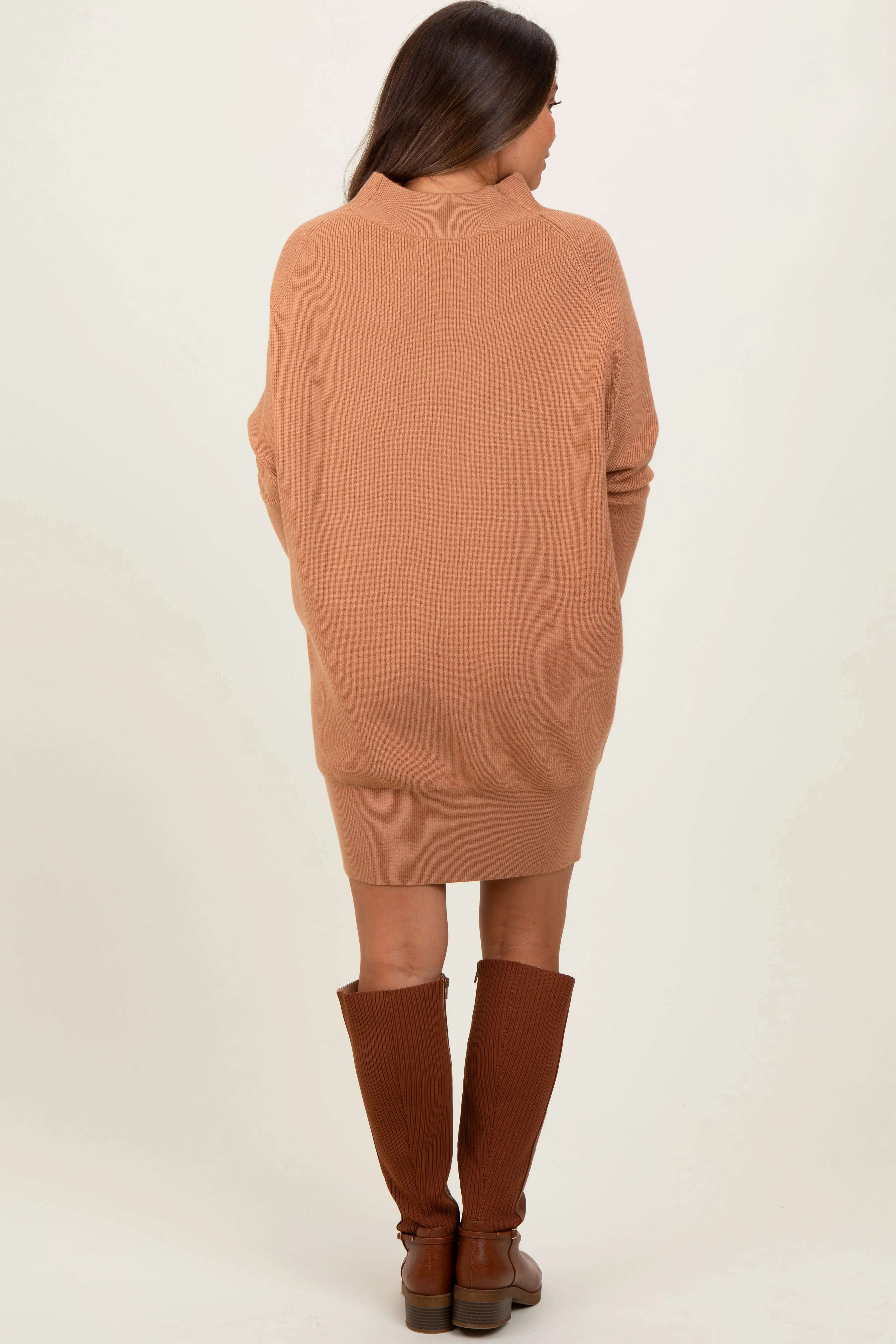 Light Camel Funnel Neck Dolman Sleeve Maternity Mini Dress sold by Pinkblush product image thumbnail 3