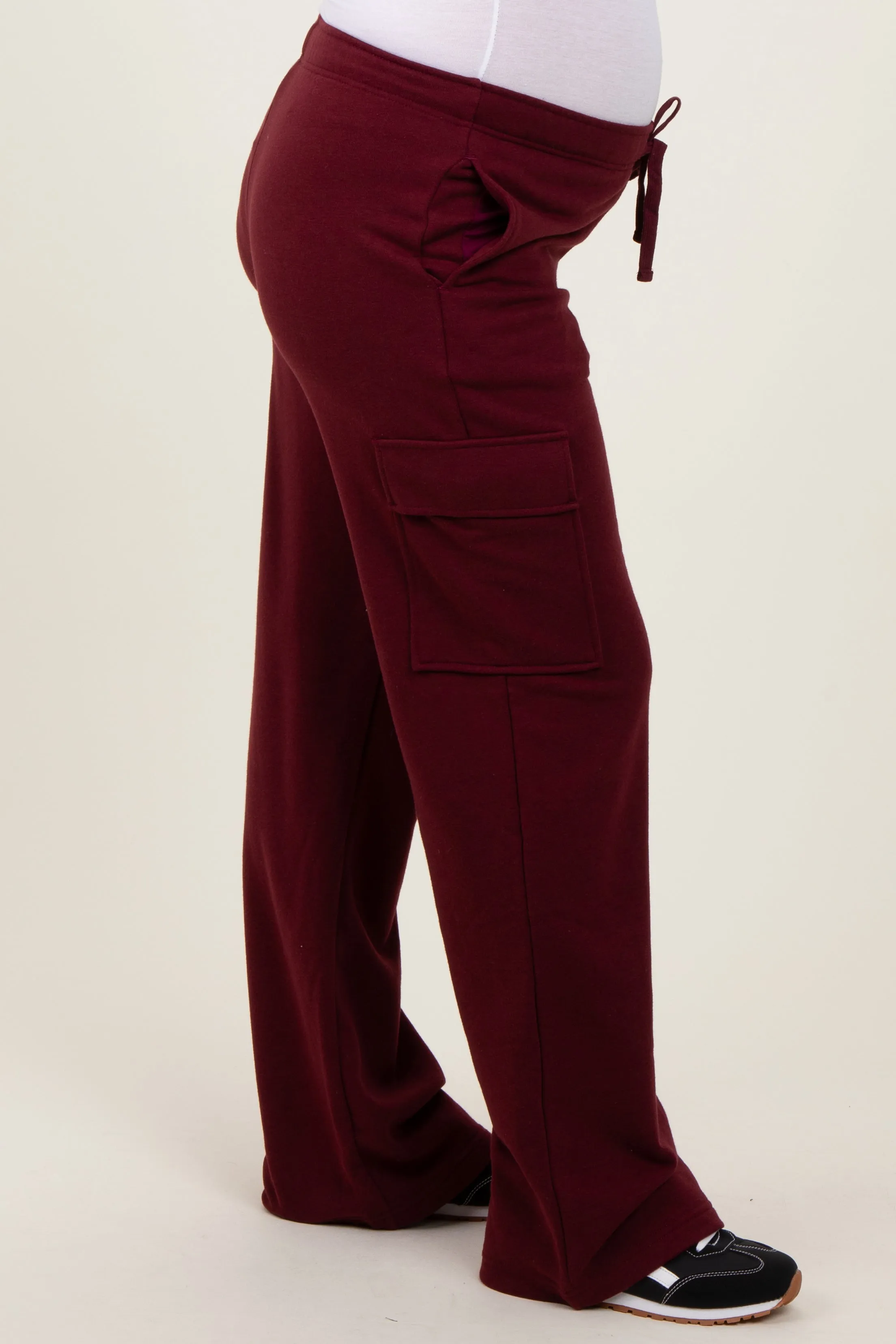 Burgundy Cargo Pocket Straight Leg Maternity Sweatpants sold by Pinkblush product image thumbnail 4