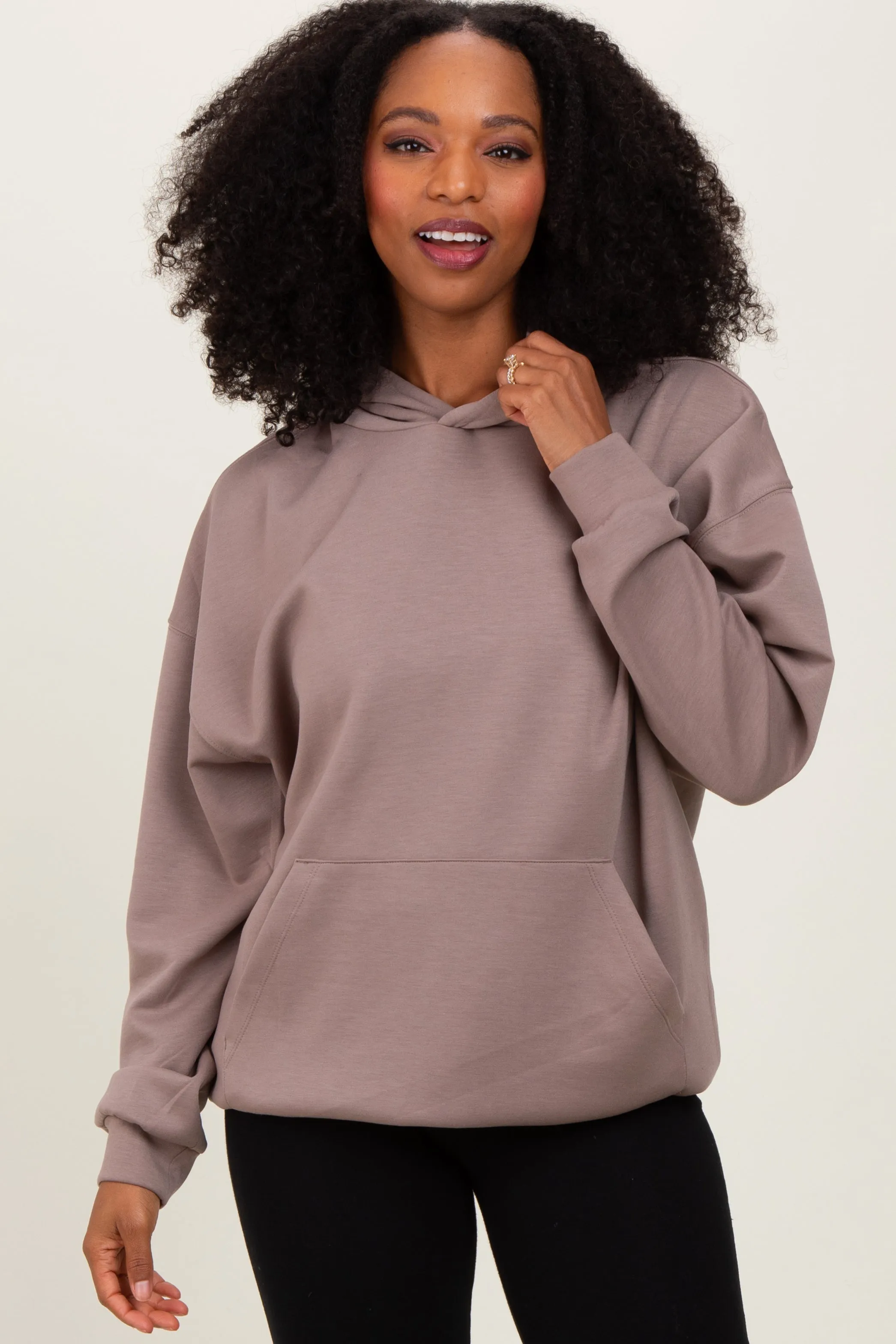 Taupe Basic Hoodie Sweatshirt sold by Pinkblush product image thumbnail 2