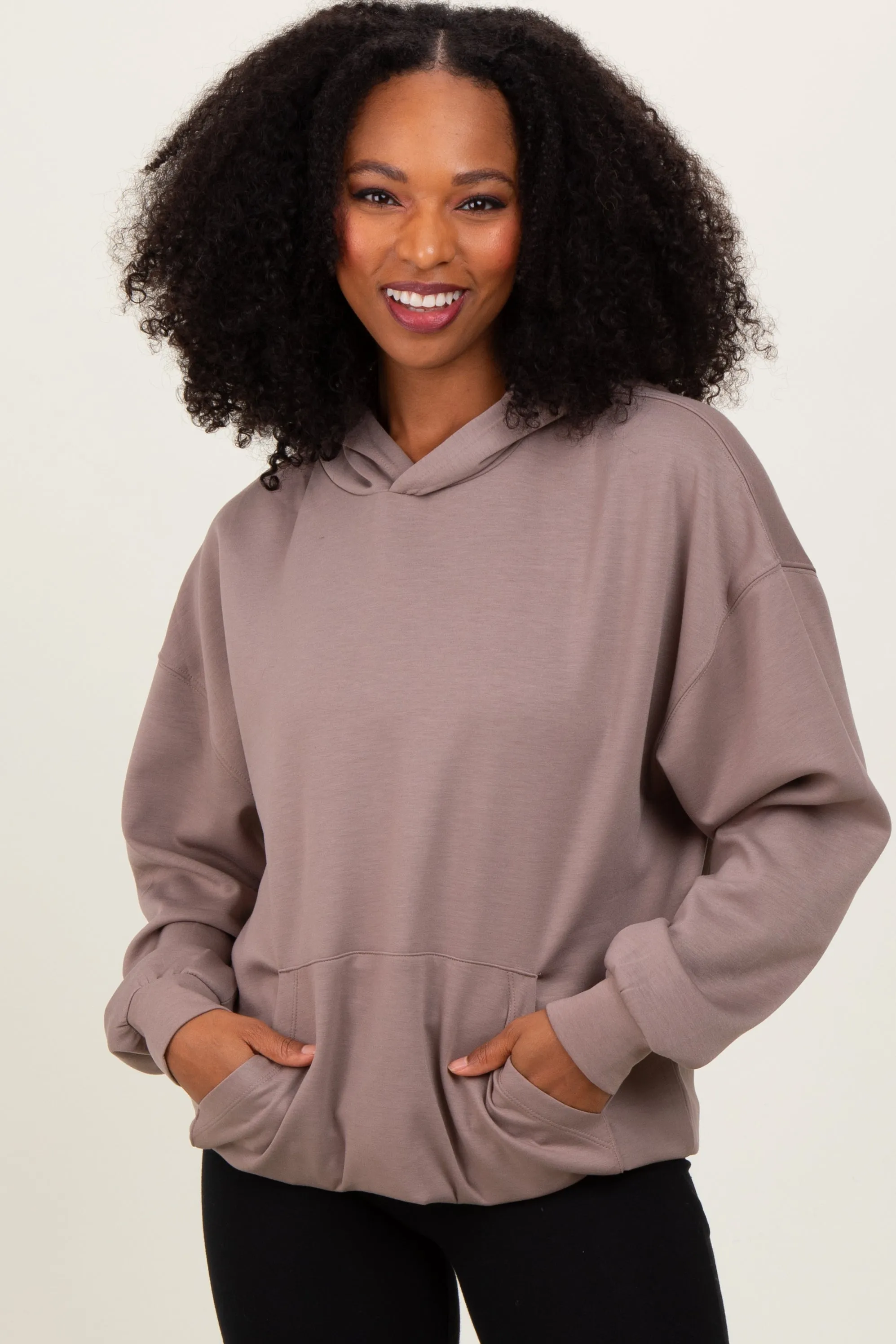 Taupe Basic Hoodie Sweatshirt sold by Pinkblush