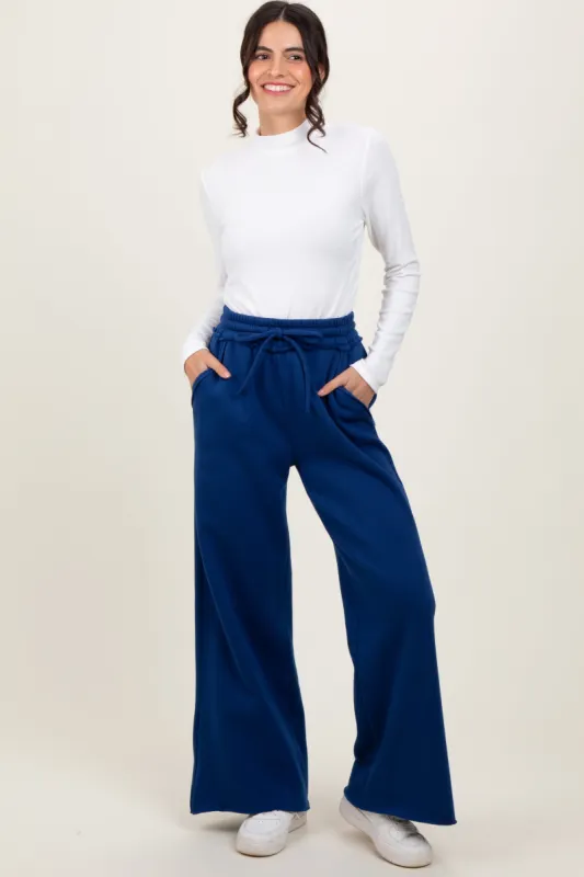 Light Navy Exposed Seam Wide Leg Sweatpants sold by Pinkblush