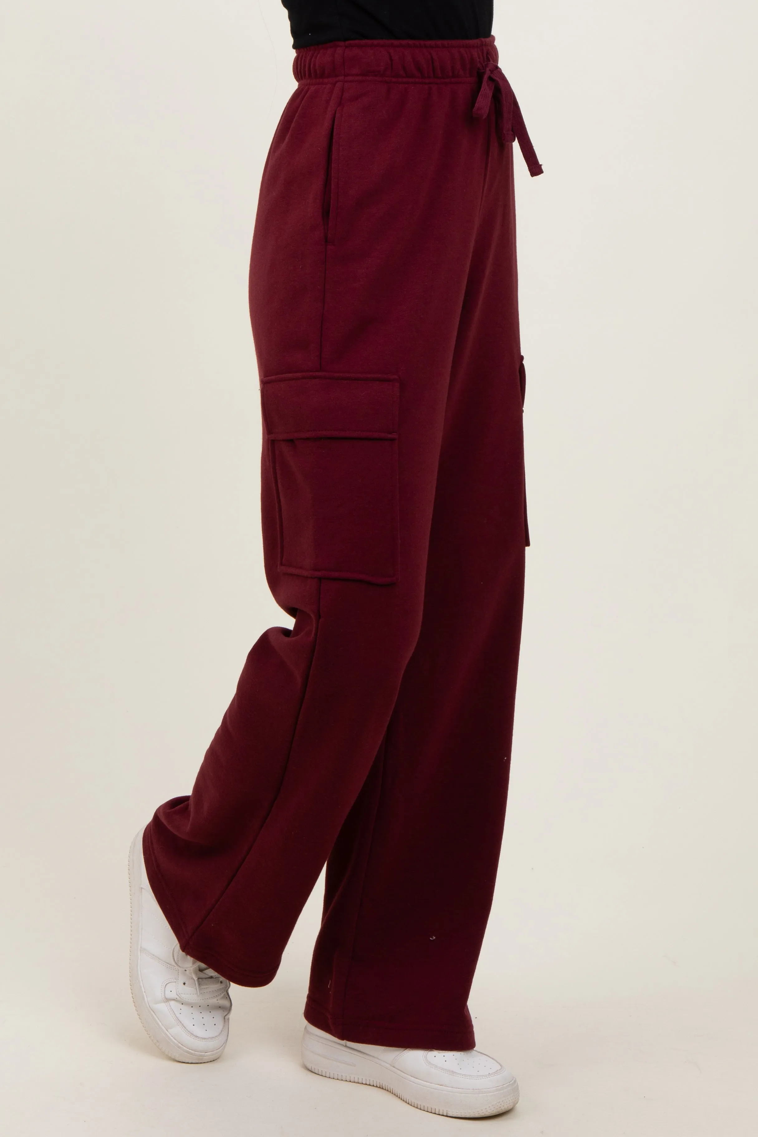 Burgundy Cargo Pocket Straight Leg Sweatpants sold by Pinkblush product image thumbnail 4