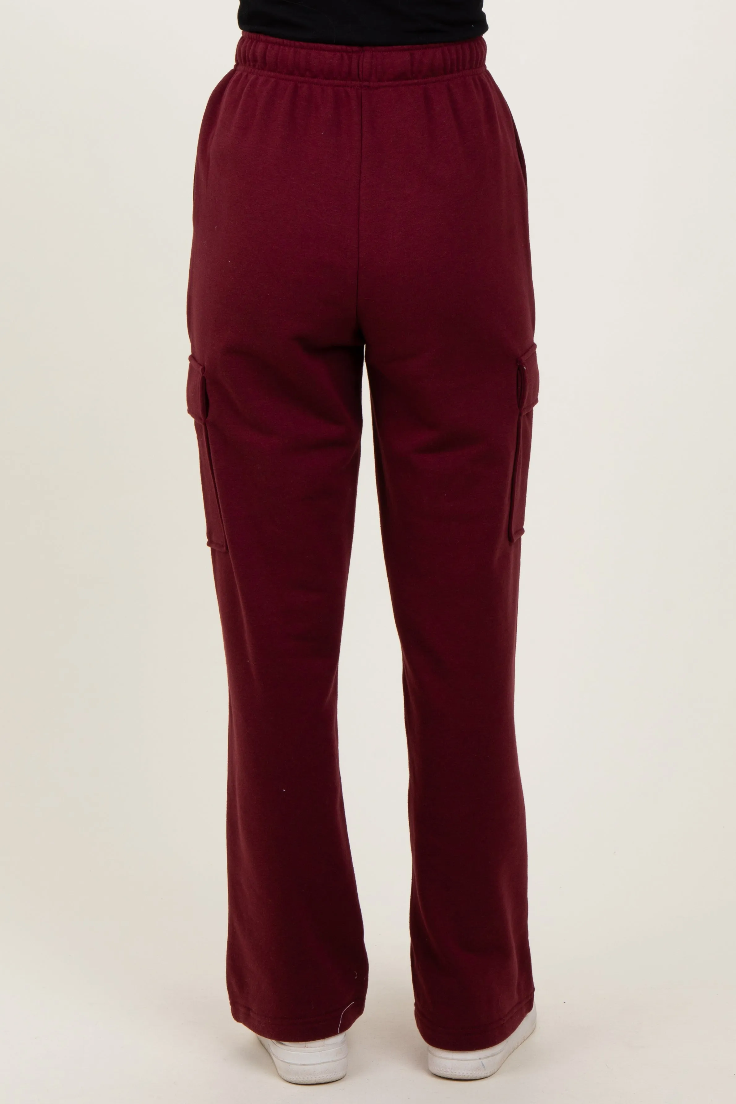 Burgundy Cargo Pocket Straight Leg Sweatpants sold by Pinkblush product image thumbnail 5
