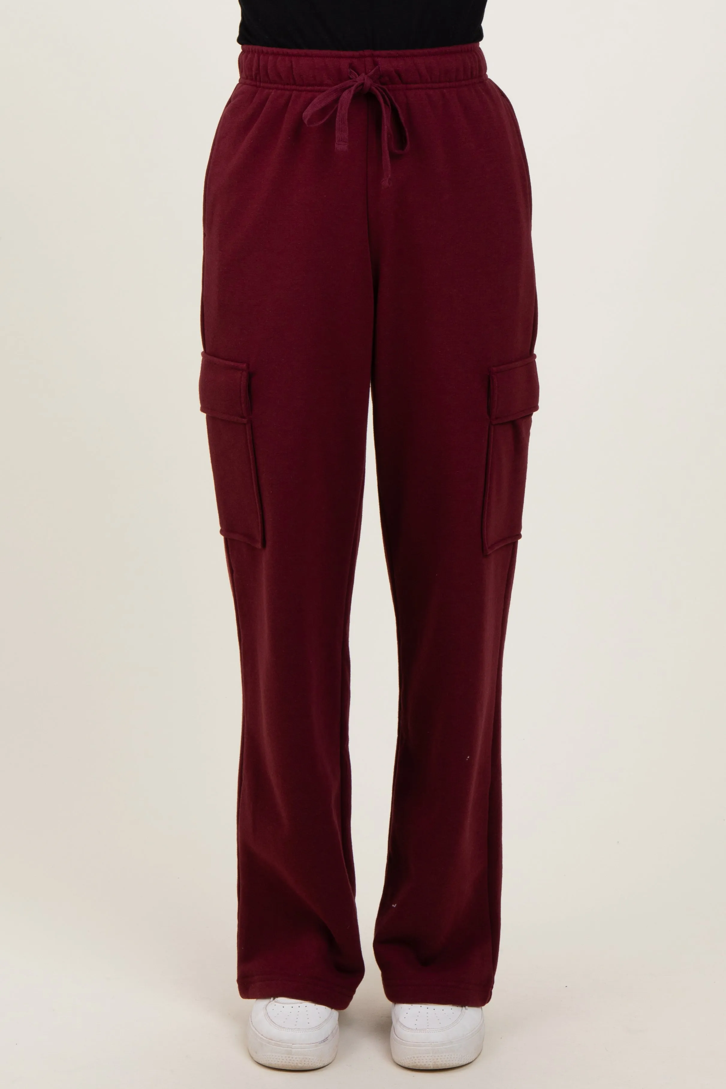Burgundy Cargo Pocket Straight Leg Sweatpants sold by Pinkblush product image thumbnail 3