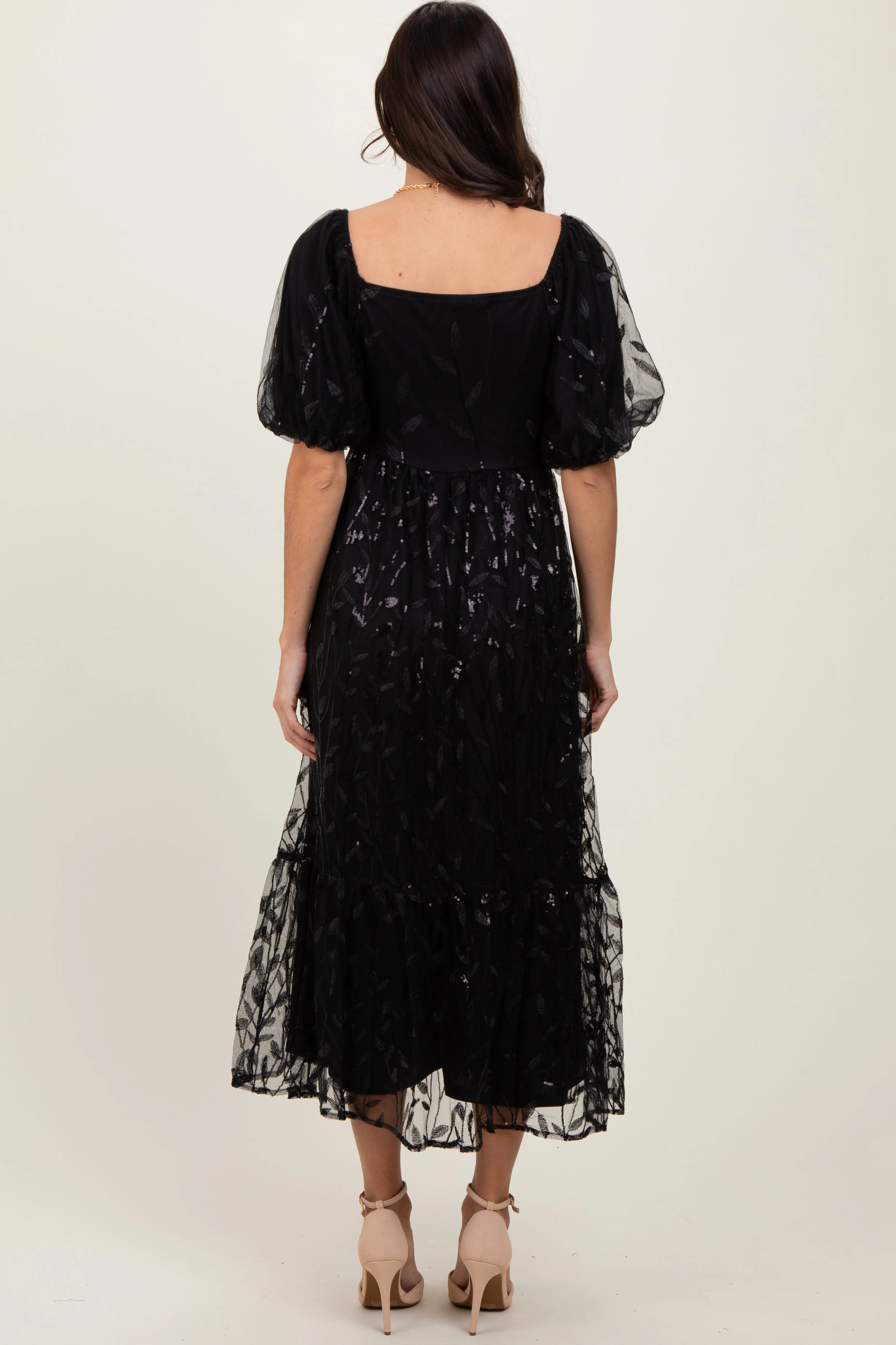 Black Embroidered Sequin Detail Mesh Overlay Maxi Dress sold by Pinkblush product image thumbnail 3