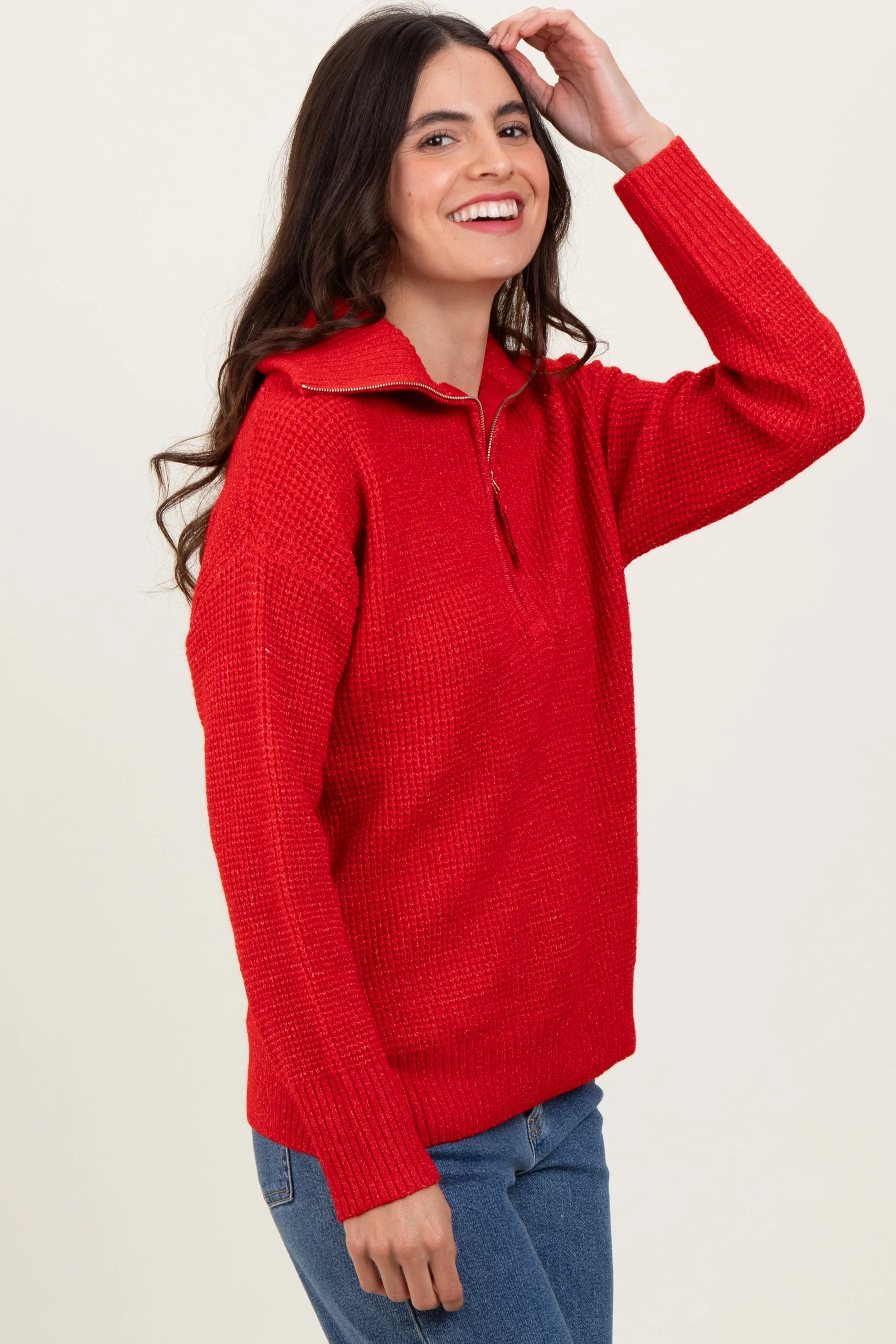 Red Half Zip Pullover Sweater sold by Pinkblush product image thumbnail 3